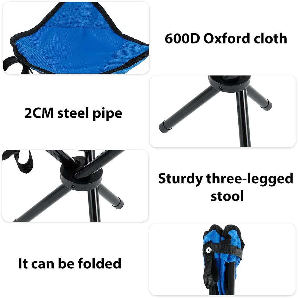 3-Legged Compact Camping Stool,600D Oxford Cloth Folding Tripod Chair,Mini Lightweight Portable Folding Seat,Picnic Stool for Camping Walking Fishing Travel Hiking Garden Beach (Blue) image number 6