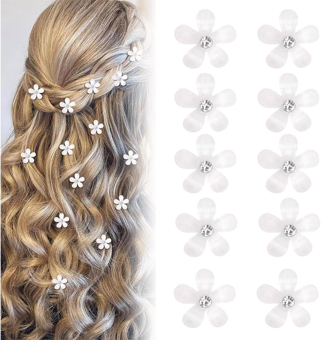 SGERUFZ 10Pcs Mini Flower Hair Clips with Rhinestones Cute Decorative Wedding Hair Clips Flower Hair Pins Flower Hair Accessories image number 1