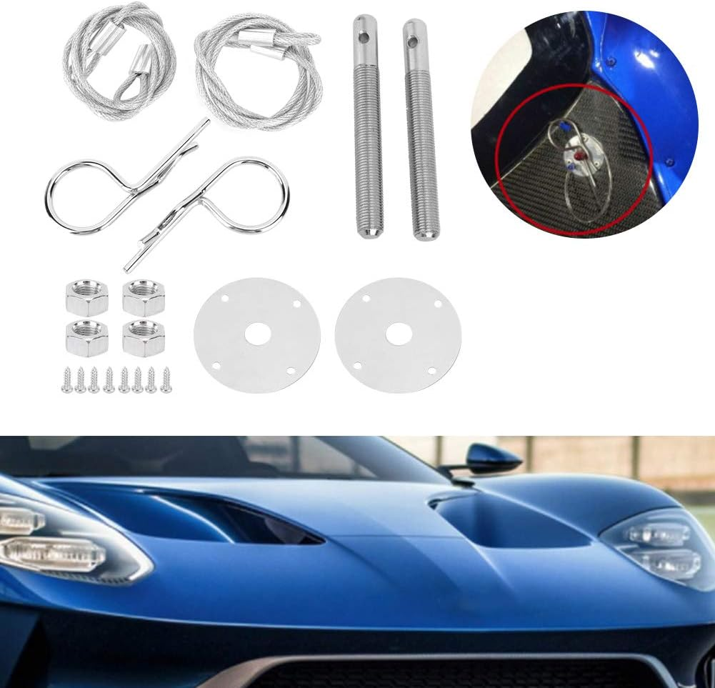 Hood Pin Plate Lock Kit, Stainless Steel Engine Hooding Pins Plates Bonnet Locking Clip Kit Car Modified Accessory Universal Hoods Pin Bumper Quick Release Latch License Tools for Cars Helves image number 1