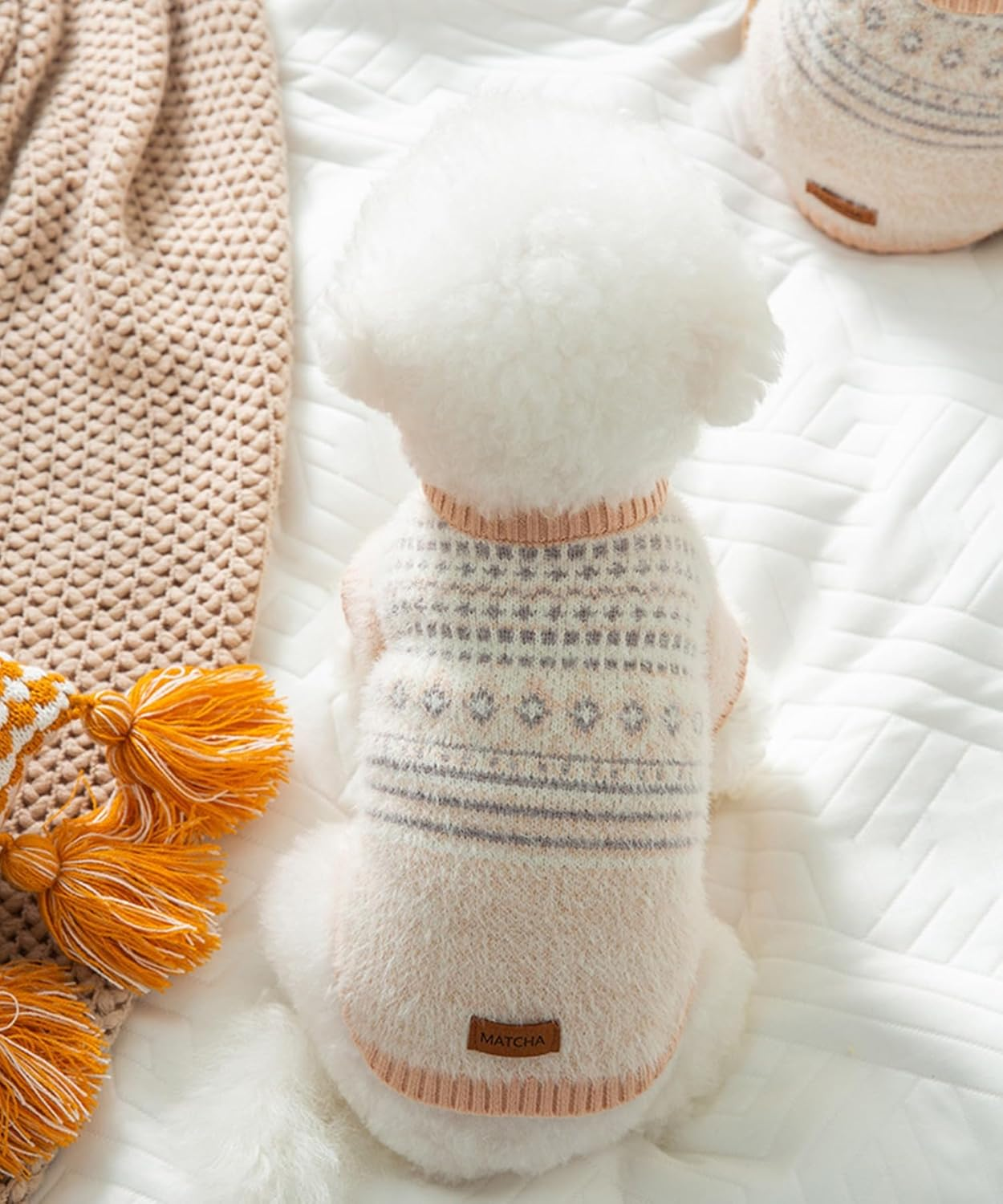 Dog Wear, Dog Clothes, Pet Clothes, Pet Clothes, Knitwear, Checked, Autumn, Winter, Spring, Diamond Pattern, Argyle, Cute Dog Knitwear (Beige, XS) image number 1