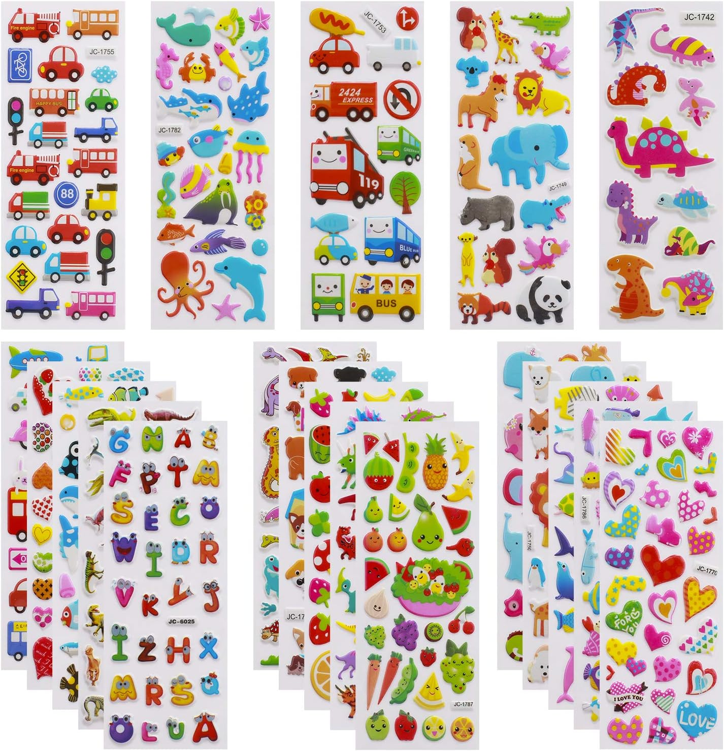 3D Stickers for Kids Toddlers 550+ Vivid Puffy Kids Stickers 24 Different Sheets, Colored 3D Stickers for Boys Girls Teachers, Reward, Craft Scrapbooking image number 6