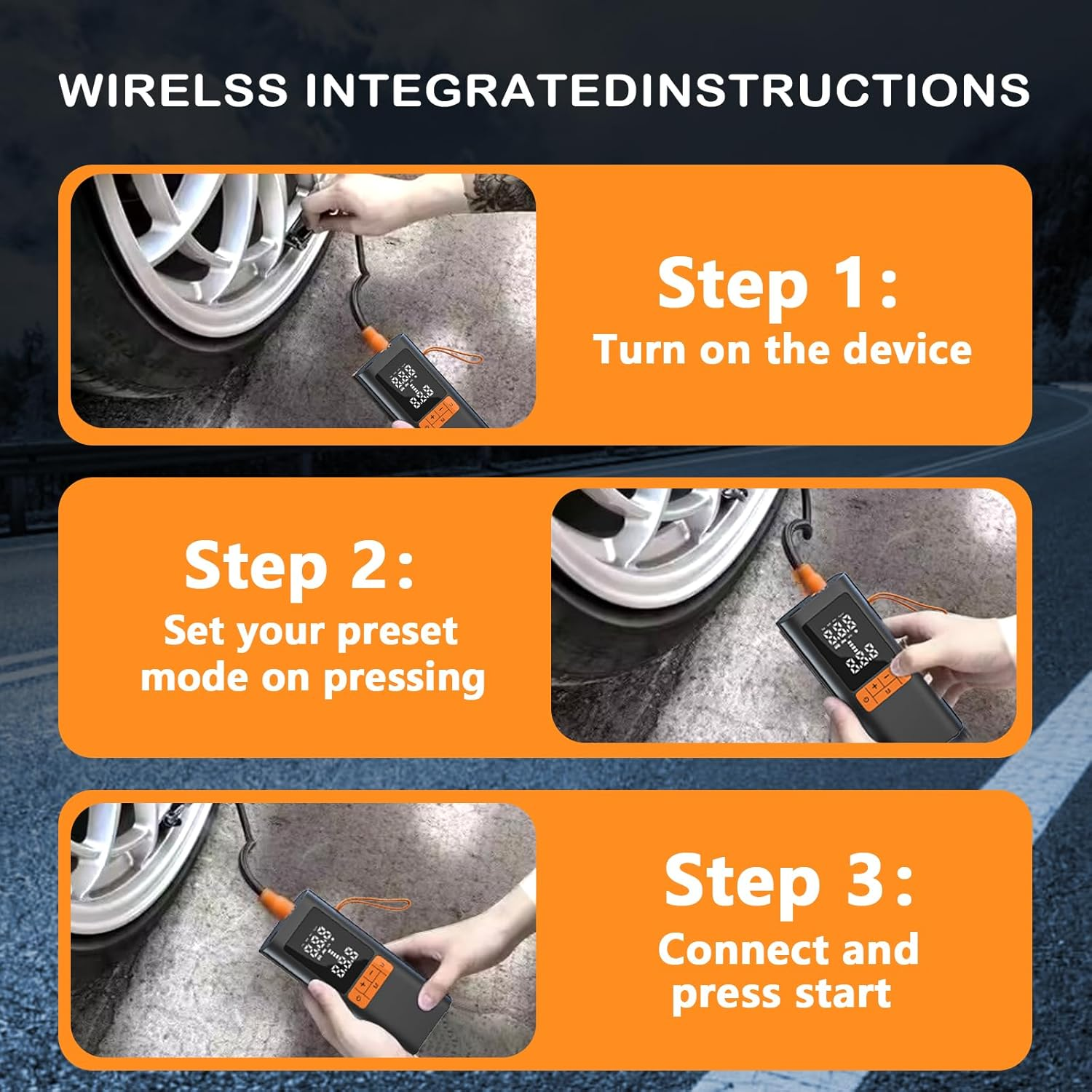 Tyre Inflator Portable Air Compressor, 7800Mah and 150PSI Cordless Air Pump with Pressure LCD Display for Cars, Motorcycles, Bicycles, Ball Bikes with Tire Pressure Gauge, Dual-Use Type image number 4
