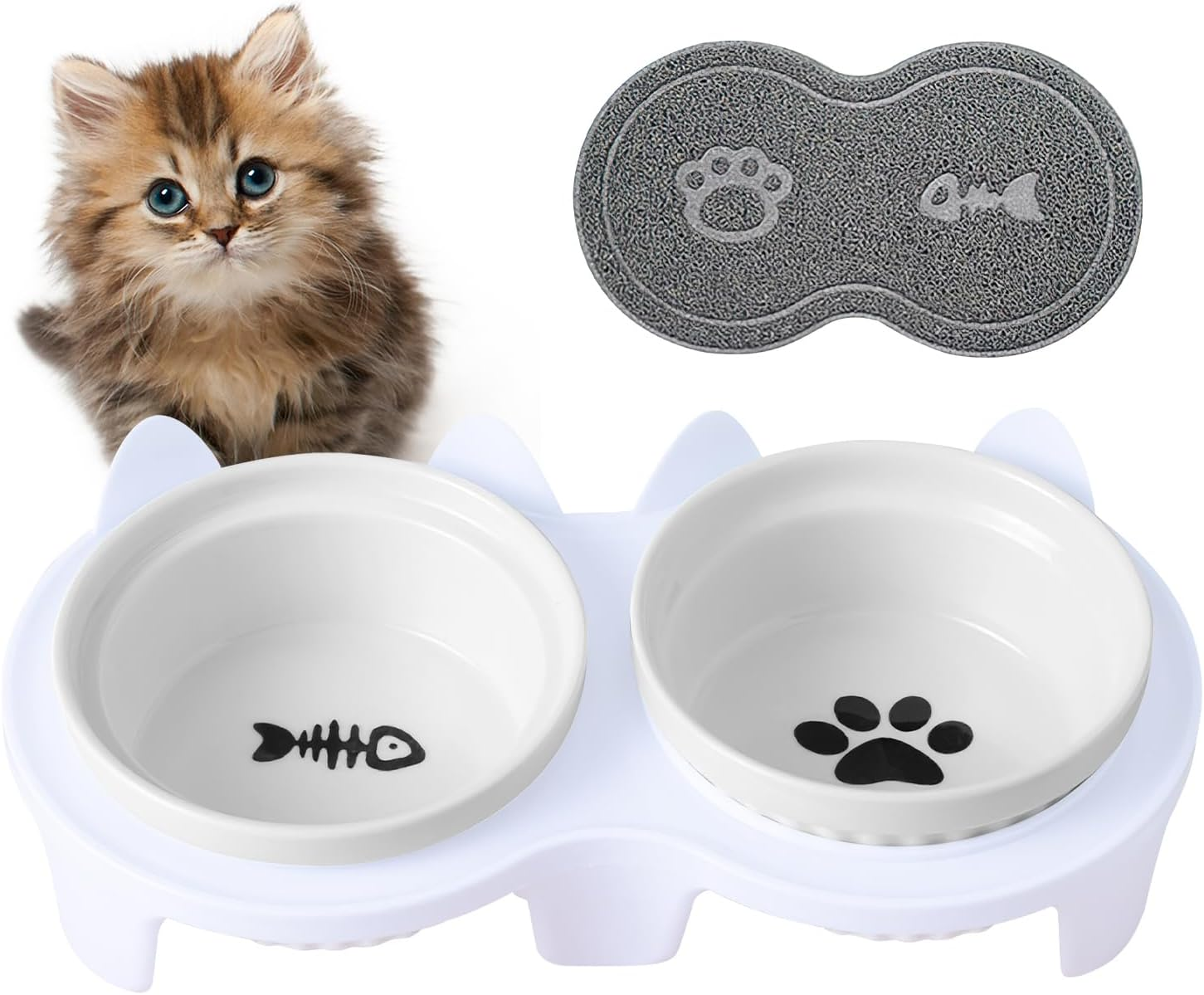 GIGIIS Cat Bowls Raised Tilt Feeding Station Cat Bowl Set Ergonomic Cat Bowl Ceramic for Food and Water with Non-Slip Mats Protects the Spine of the Pet image number 2