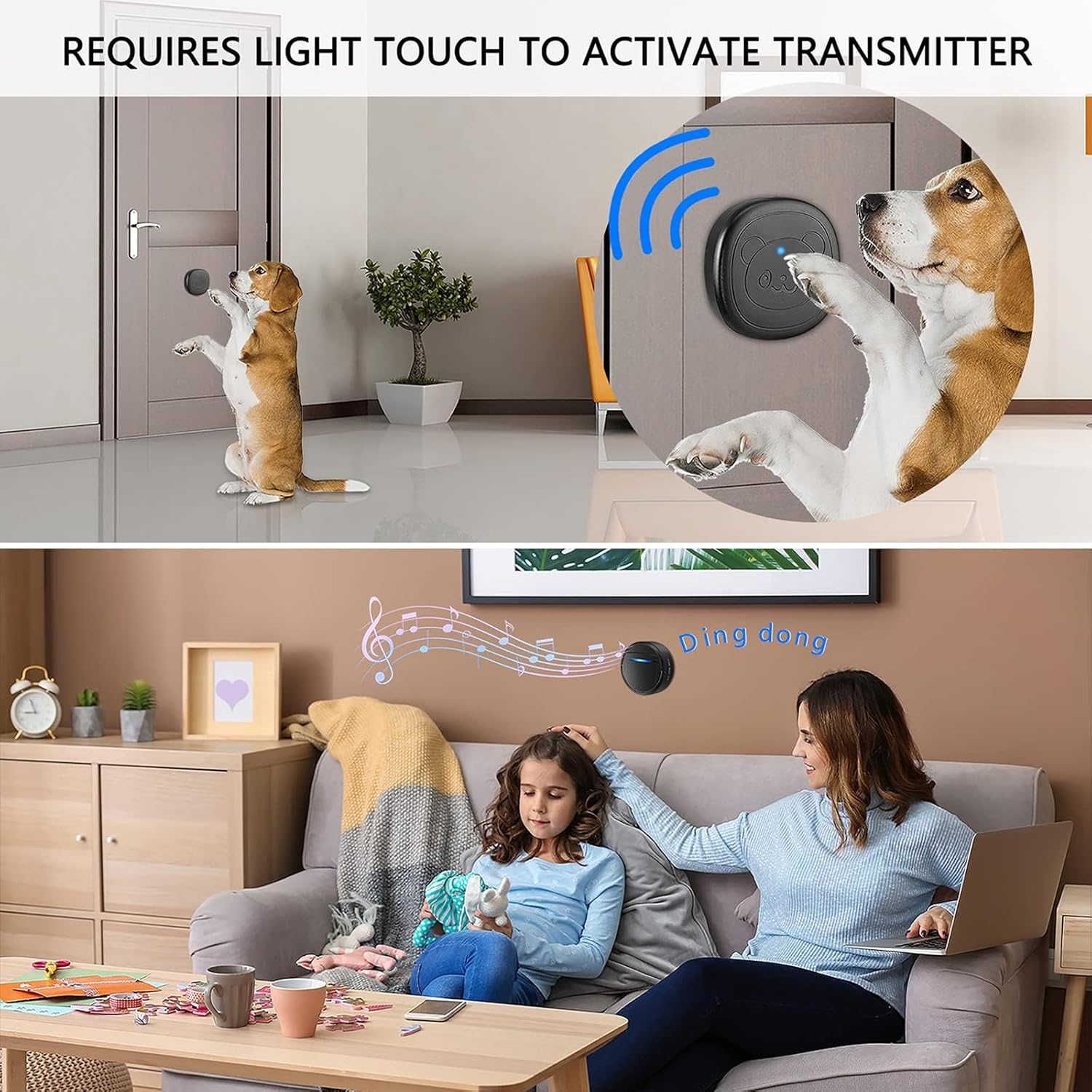 Whimsii Wireless Dog Doorbell, Ring Bell to Go Outside, IP55 Waterproof Buttons, 55 Melodies, 4 Volume Levels & 950Ft Range (Black, 1 Receiver 1 Transmitter) image number 3