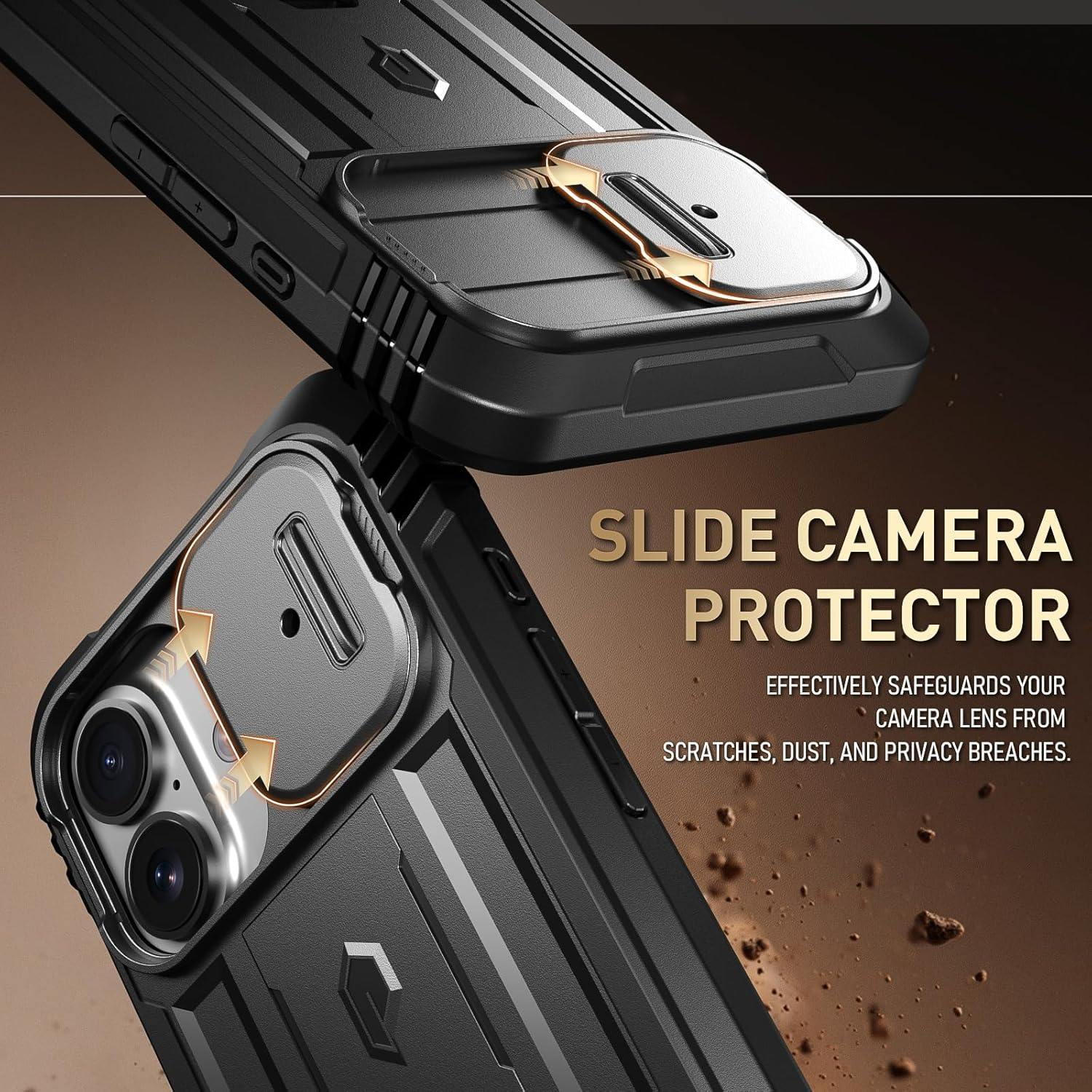 Poetic for 17 Case with Camera Control Capture Button, [Slide Camera Cover] [Built-In Stand] [Built-In Screen Protector] Full-Body Military Grade Rugged Phone Case for 17, Black image number 6