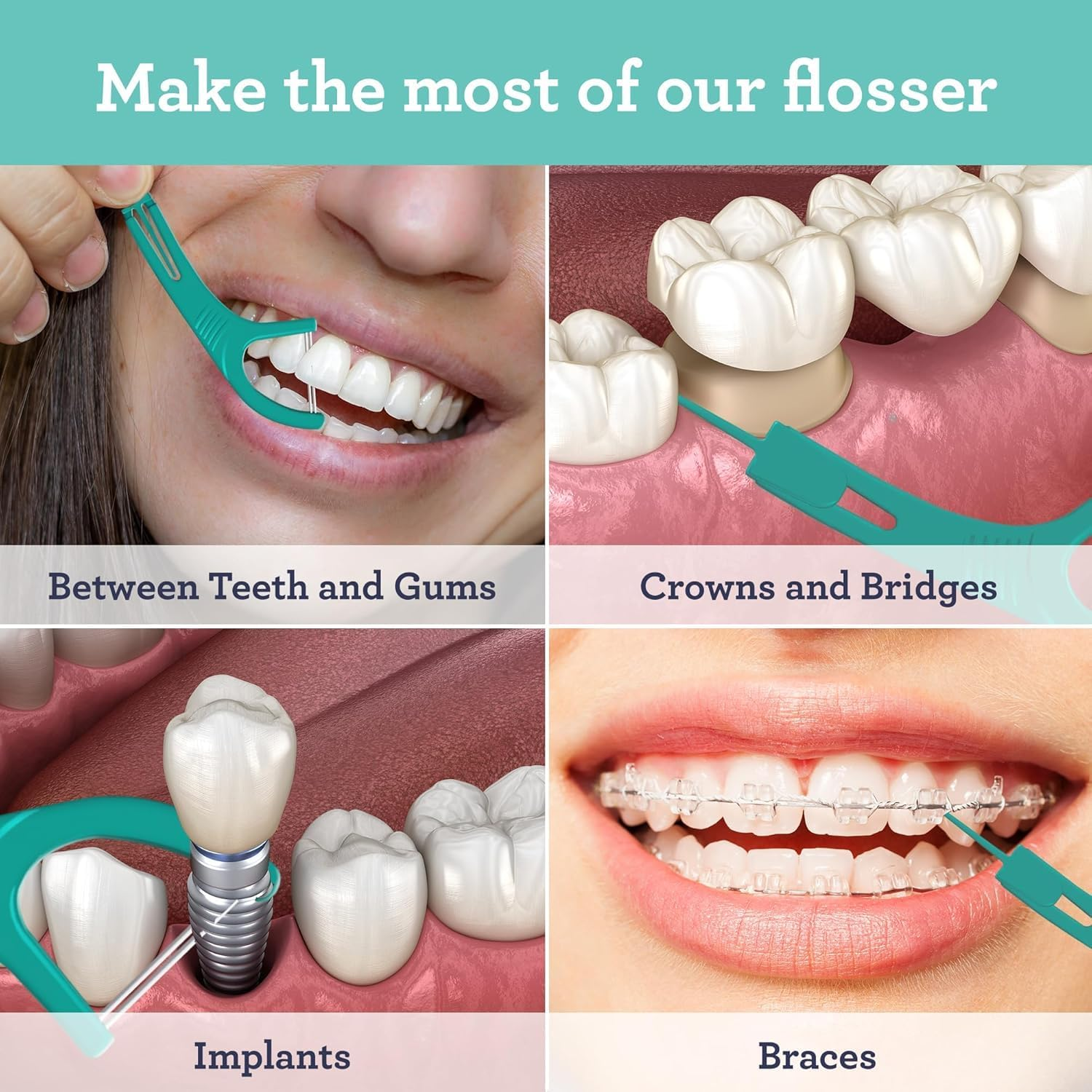 Gurunanda Dual Slickers Floss Picks - Double Threaded Dyneema Dental Floss with Foldable Toothpick for Effective Plaque Removal - Unflavored- 150 Ct image number 6