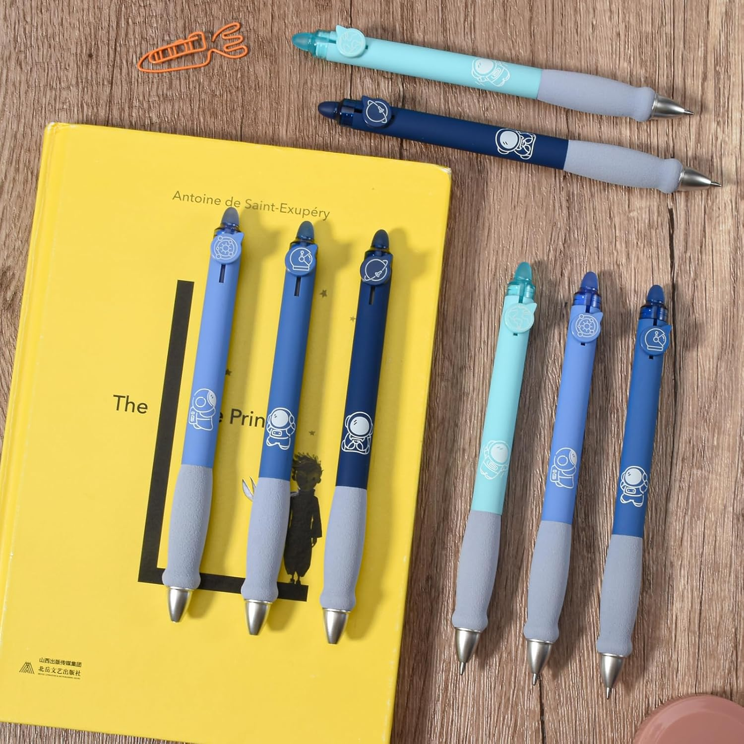 BAYTORY 8Pcs Cute Retractable Erasable Gel Pens, Blue and Black Ink Pen with Eraser Clear, Smooth Writing Comfortable to Use for Note Taking Marking Planner Crossword Puzzles (Blue) - Green image number 3