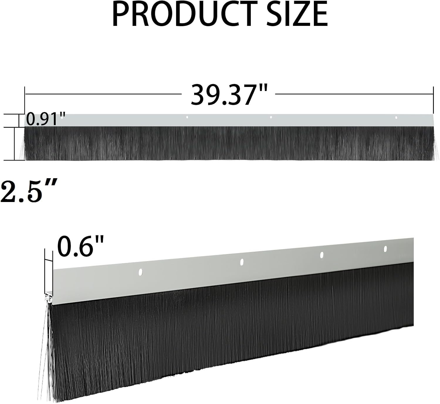 3 Pack Double Layer Garage Door Brush Seal Kit &ndash; 2.5" X 39.3" Bottom Sweep Draught Excluder Stopper &ndash; Heavy Duty Aluminum Base &ndash; Dust, Insect Proof for Roll-Up, Exterior & Industrial Use (118") image number 6