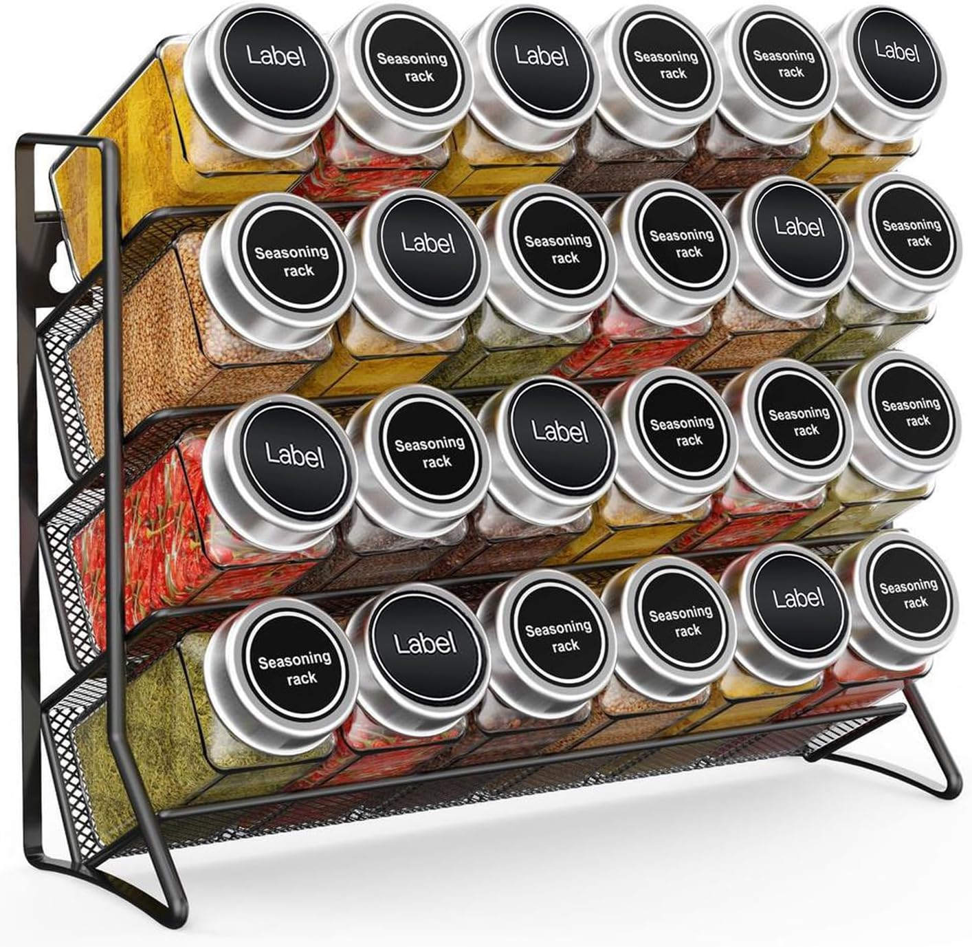 Spice Rack Organizer for Cabinet,4 Tier Spice Organization for Cabinet,Countertop,Pantry, Cupboard or Door & Wall Mount,Metal Mesh Condiment Organizer,Jars Not Included,Black image number 4