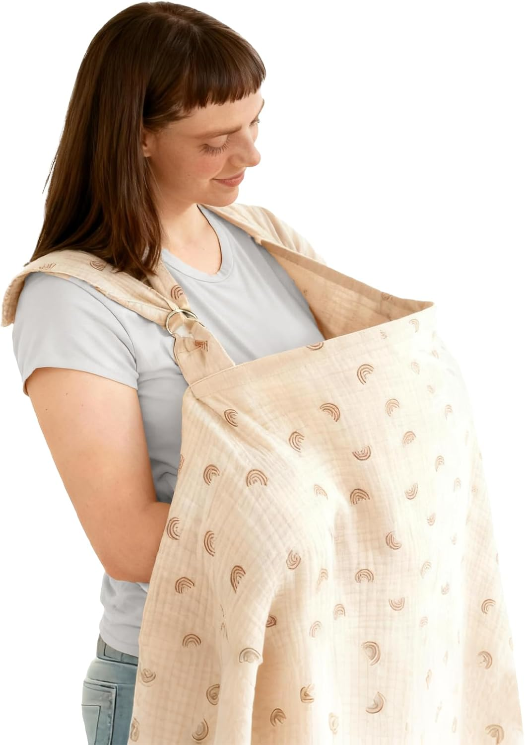 Teccfly Multi Use Muslin Nursing Cover -Cotton Breastfeeding Cover, 62X100Cm Breastfeeding Apron for Breast Feeding, Privacy Mother Nursing Apron & Car Seat Canopy, Baby Essentials image number 6