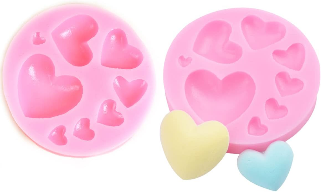 VOSO 2 Pcs Heart Shape Silicone Moulds, Mixed Size Silicone Fondant Moulds, Chocolate Cake Jelly Candy Mould Cupcake Decoration Tool for DIY Dessert Handmade Baking(Pink) image number 3