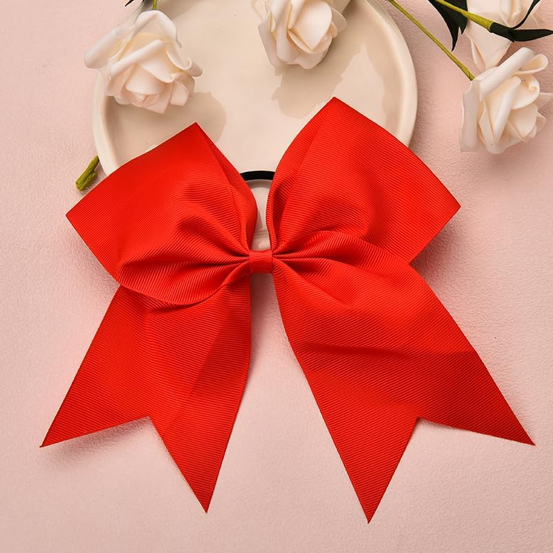 Red Cheer Hair Bows Cheerleading Hair Bows Ties for Women Girls 8 Inches Jumbo Hair Ribbon Red Bow Hair Elastics Cheerleaders Hair Accessories Bowknot Hair Ponytail Holders for Long Thick Hair image number 5