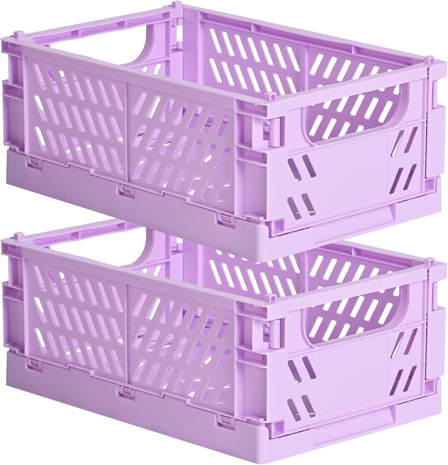 2-Pack Pastel Storage Crates, Plastic Crates, Baskets for Organizing, Collapsible Storage Crates for Bedroom Decor Classroom Office Kitchen Bathroom Home (Grey, 9.8" X 6.5" X 3.8") image number 2