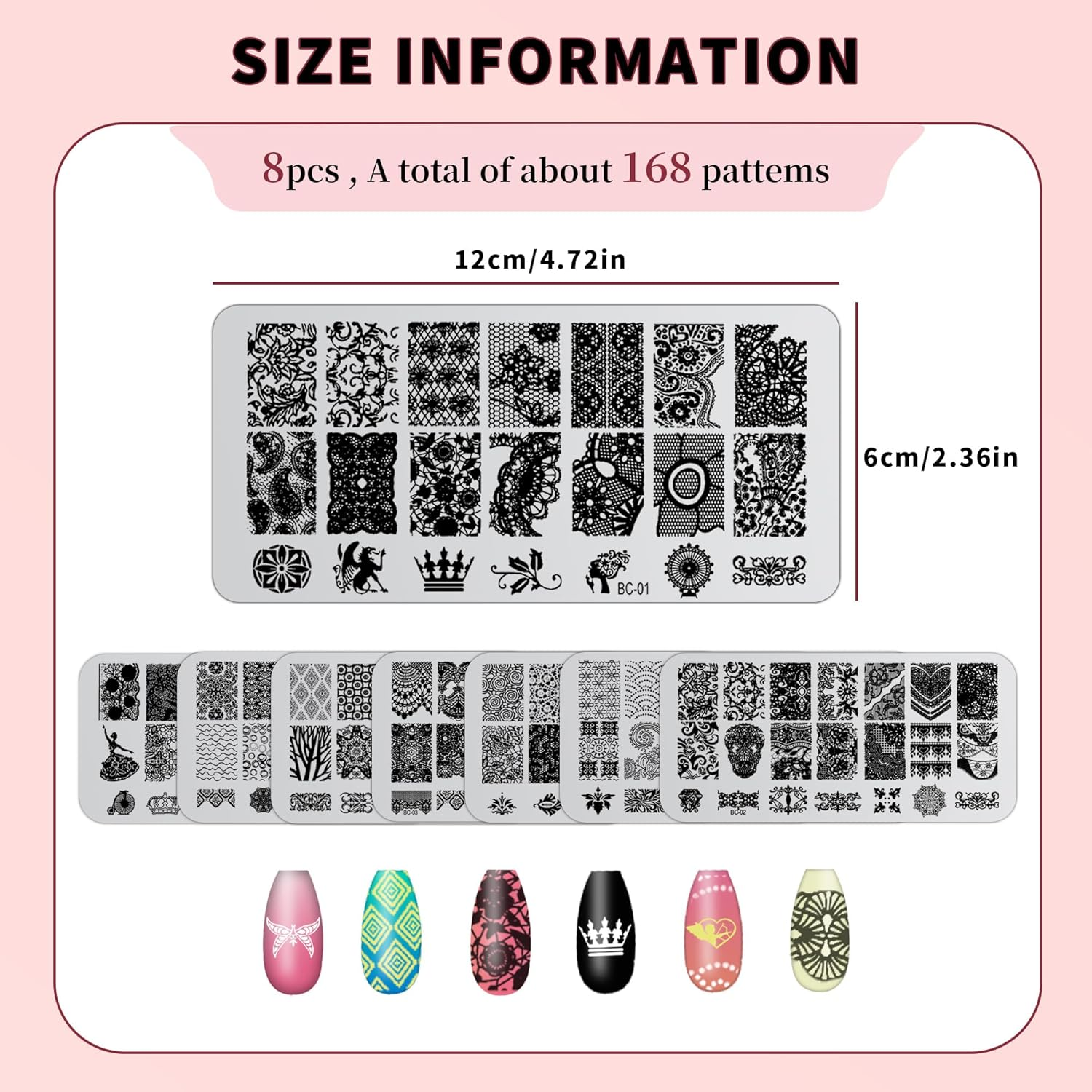8PCS Nail Stamping Plate, Lace Nail Stamper Kit for DIY Print, Art Nail Stamping Kit for Women Nail Decoration, Nail Art Stamp for Manicure Salon Design Gift (8) image number 6