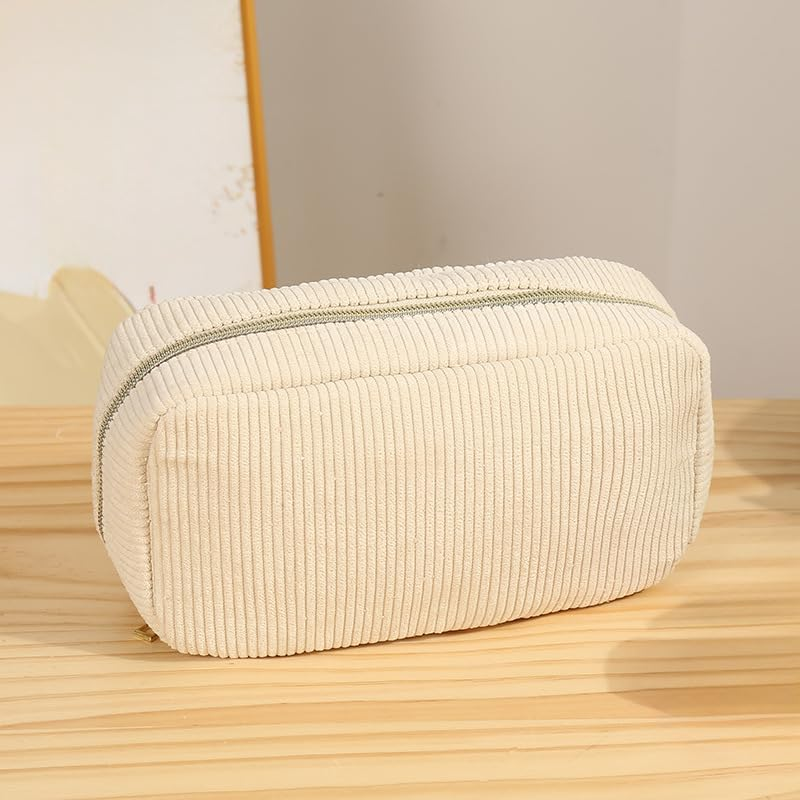 Corduroy Makeup Organizer, Cosmetic Travel Toiletry Set (2 Pieces in Pink and Beige) image number 4