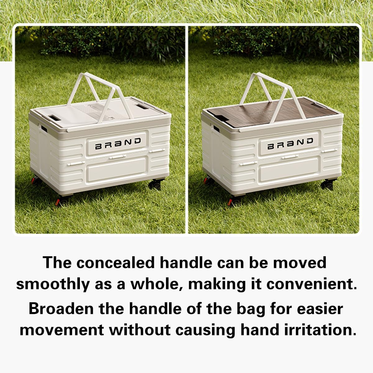 AIMALL Outdoor Folding Storage Box with Wooden Lid 20.4X13.9X13.9In Large Capacity Car Trunk Camping Clothes Organiser with Handles for Travel Garage Home Use - Latch Switch Cover image number 7