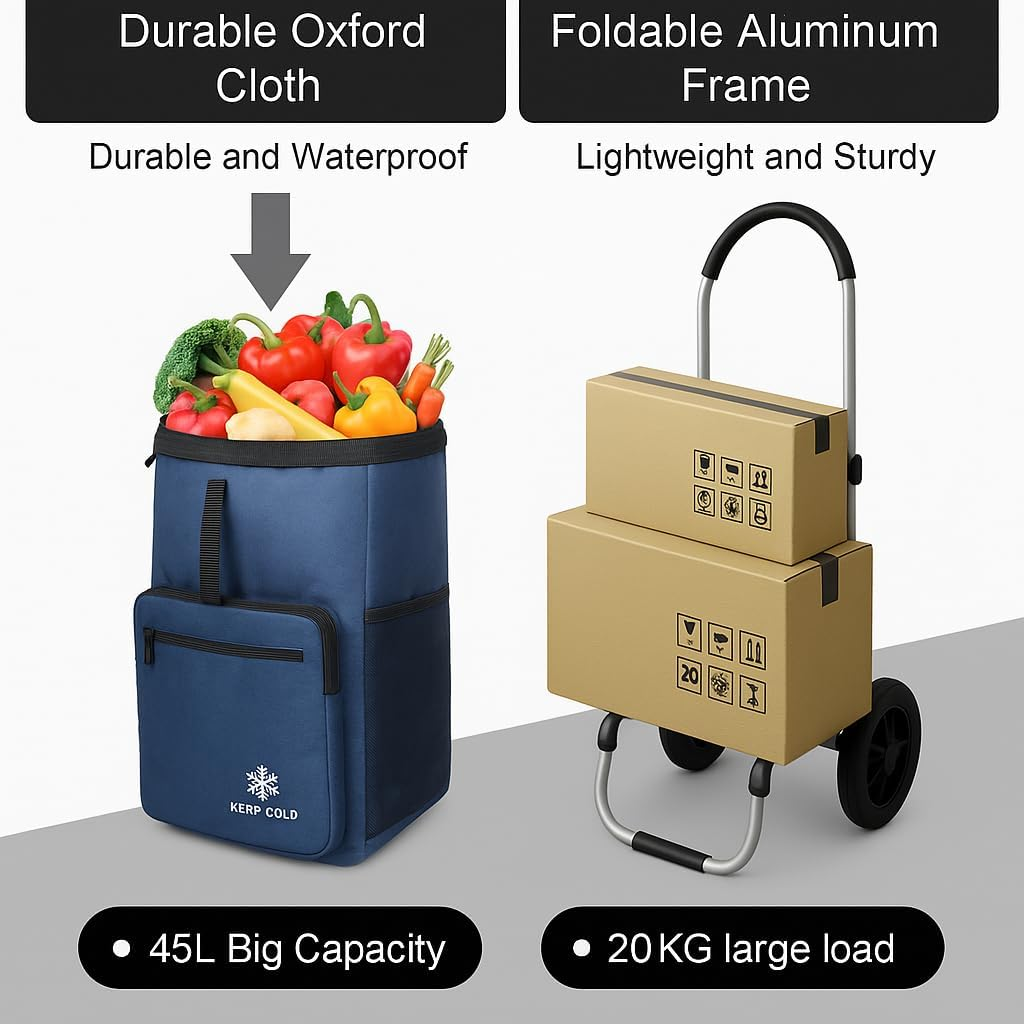 Foldable Shopping Trolley Cart with Wheels Alumimium Shopping Cart for Groceries with Removable Bag Lightweight Utility Cart (Blue) - Blue image number 5