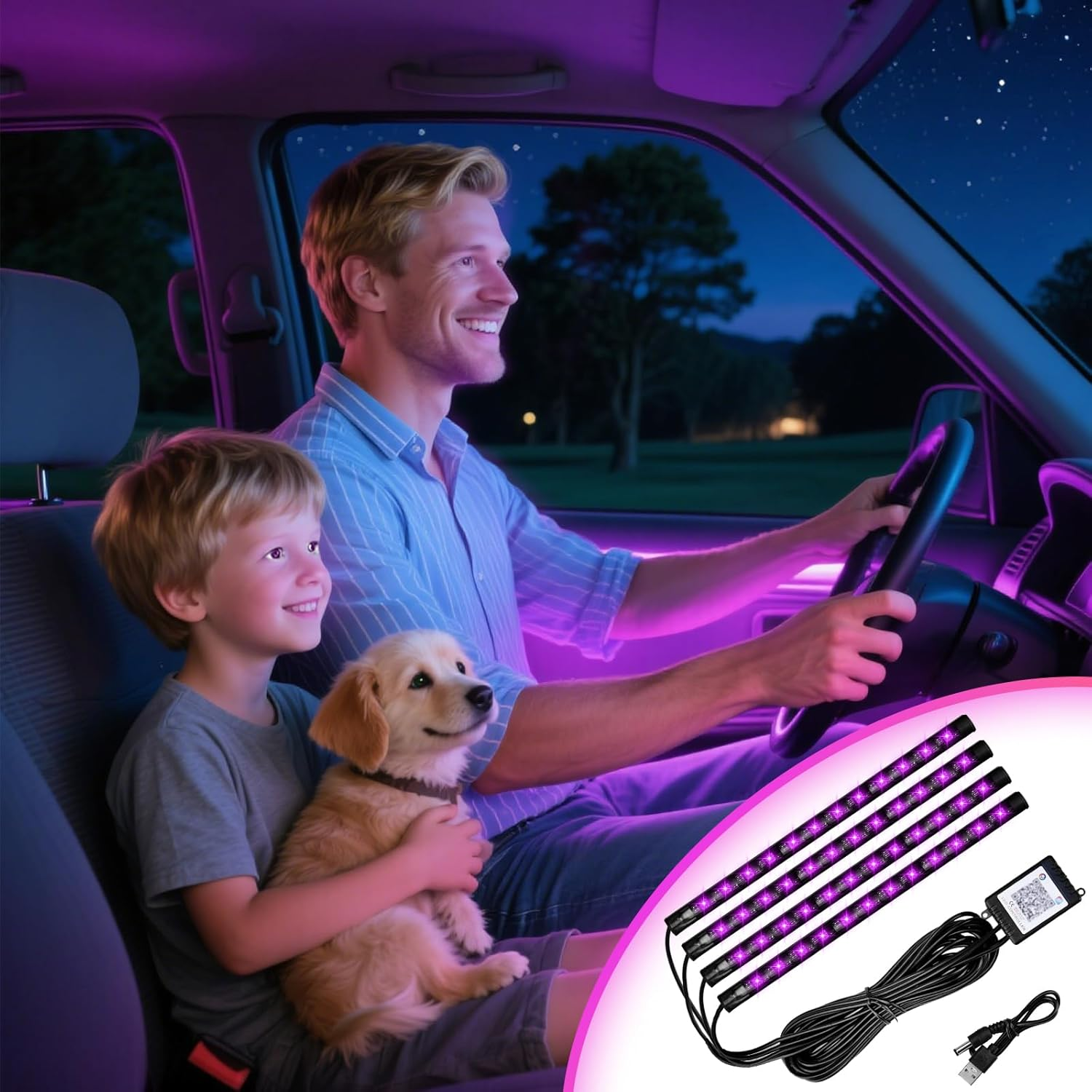 LED Strip Lights for Cars, 4Pcs Automotive Atmosphere RGB Lights with USB Port, Music Sync, APP Control and DIY Mode, Sticked LED Lights for Car Accessories Interior for SUV Truck Car Decor image number 5