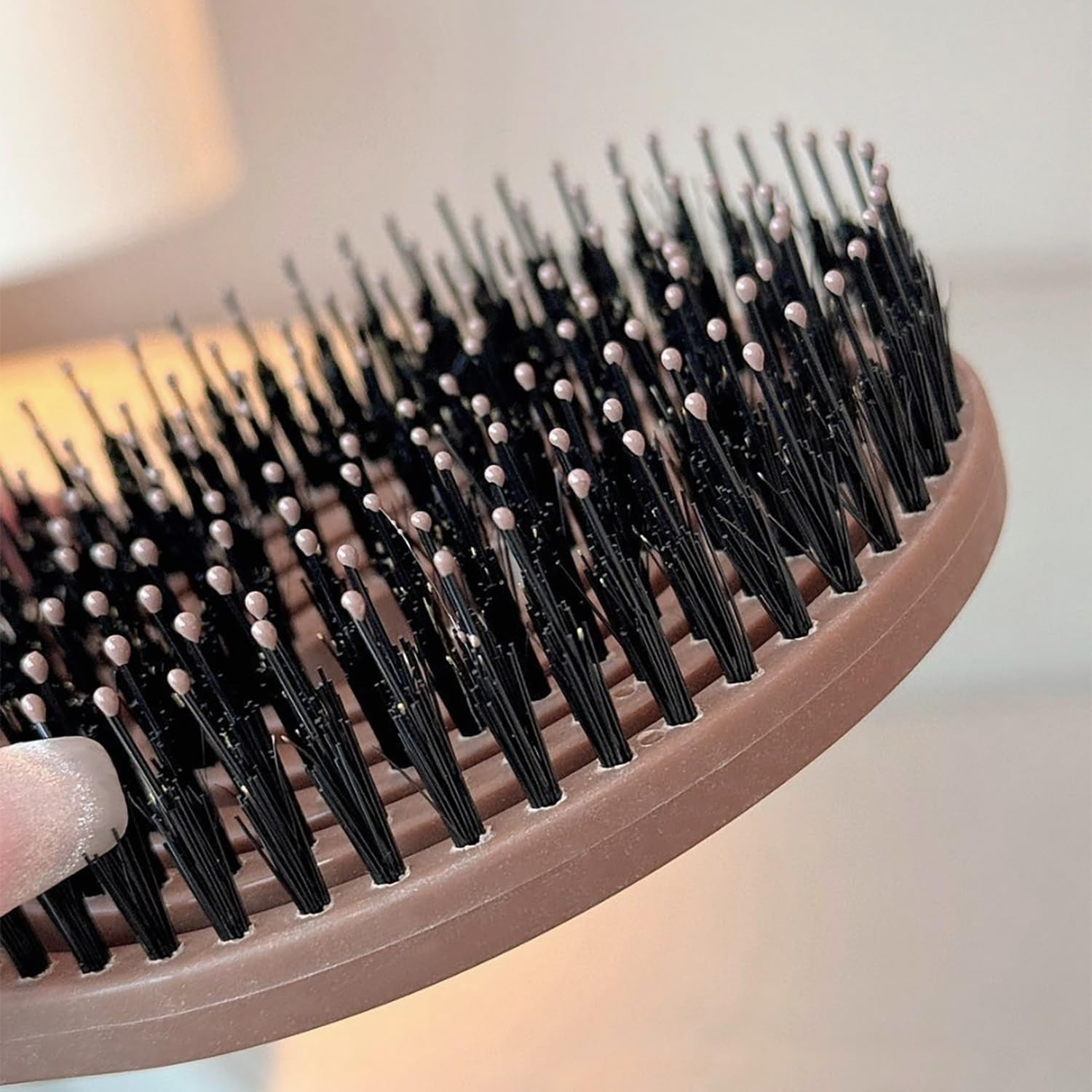 Smaoqingji Organic Hair Brush Wild Boar Bristles round &ndash; 1 Piece, Brown, Detangler Brush with Double Spiral Spring, Suitable for All Hair Types, No Matter Square, round Flat Head, Fits Perfectly image number 5