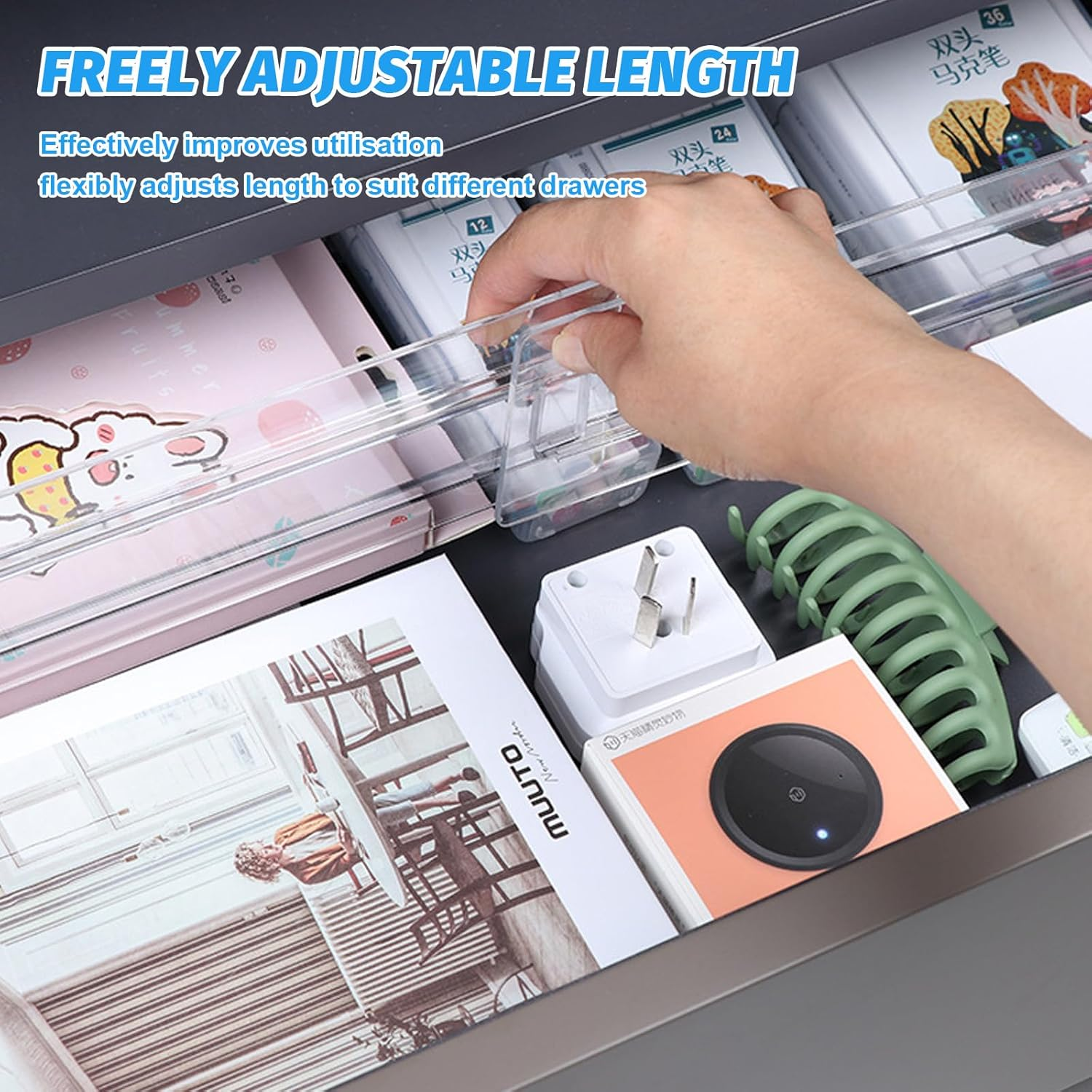 Drawer Dividers Organizers, Adjustable 3.2" High, Expandable from 11-20.8", Clear Plastic Drawer Organizers for Kitchen, Office, Clothing, Bathroom, Bedroom, Home Storage（10Pack） image number 4