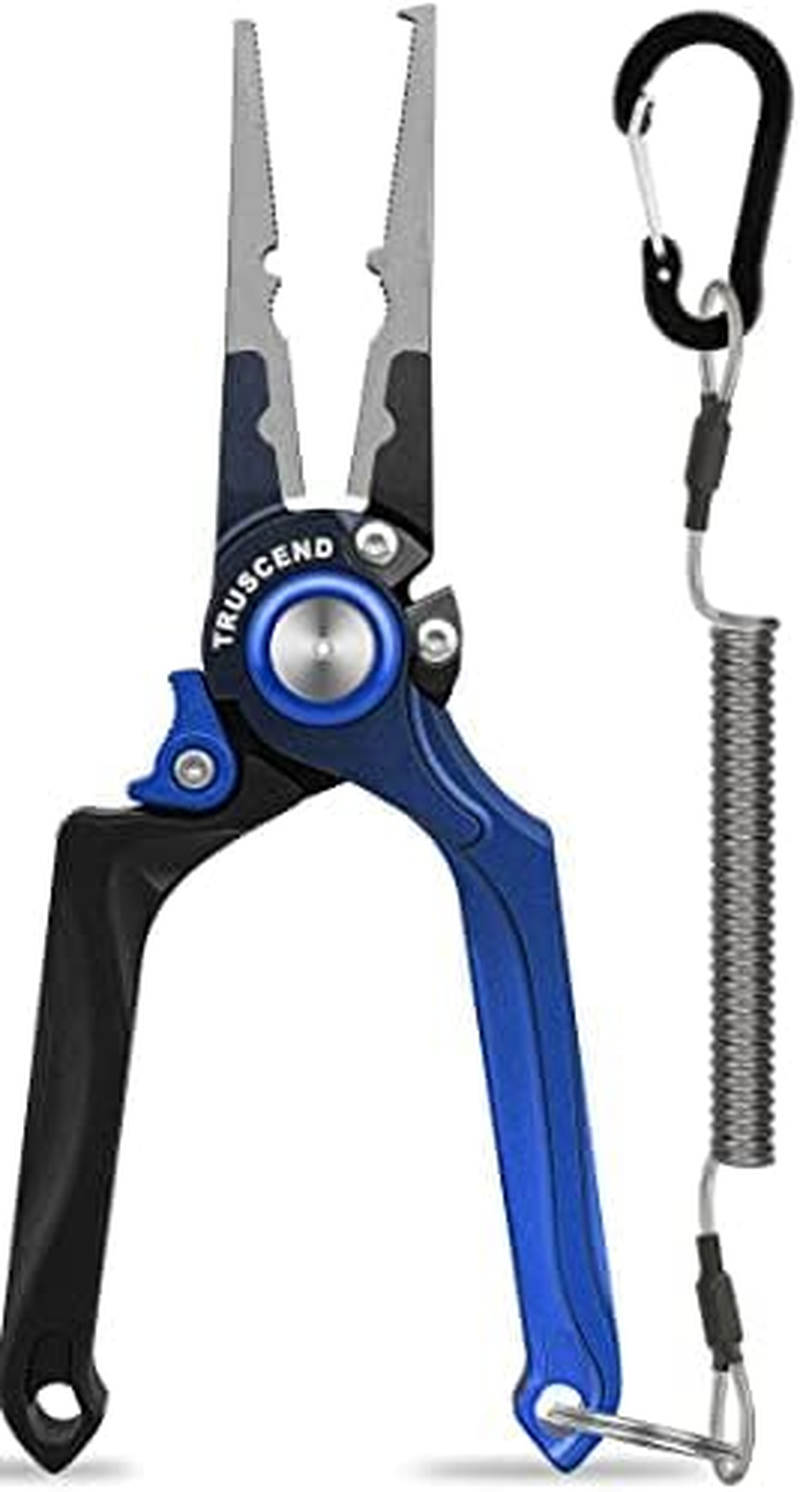 TRUSCEND Lockable Fishing Pliers Saltwater with Line Cutter, Corrosion Resistant Teflon Coated Muti-Function Fishing Gear as Split Ring Plier Hook Remover, Amazing Fishing Gifts for Men image number 2