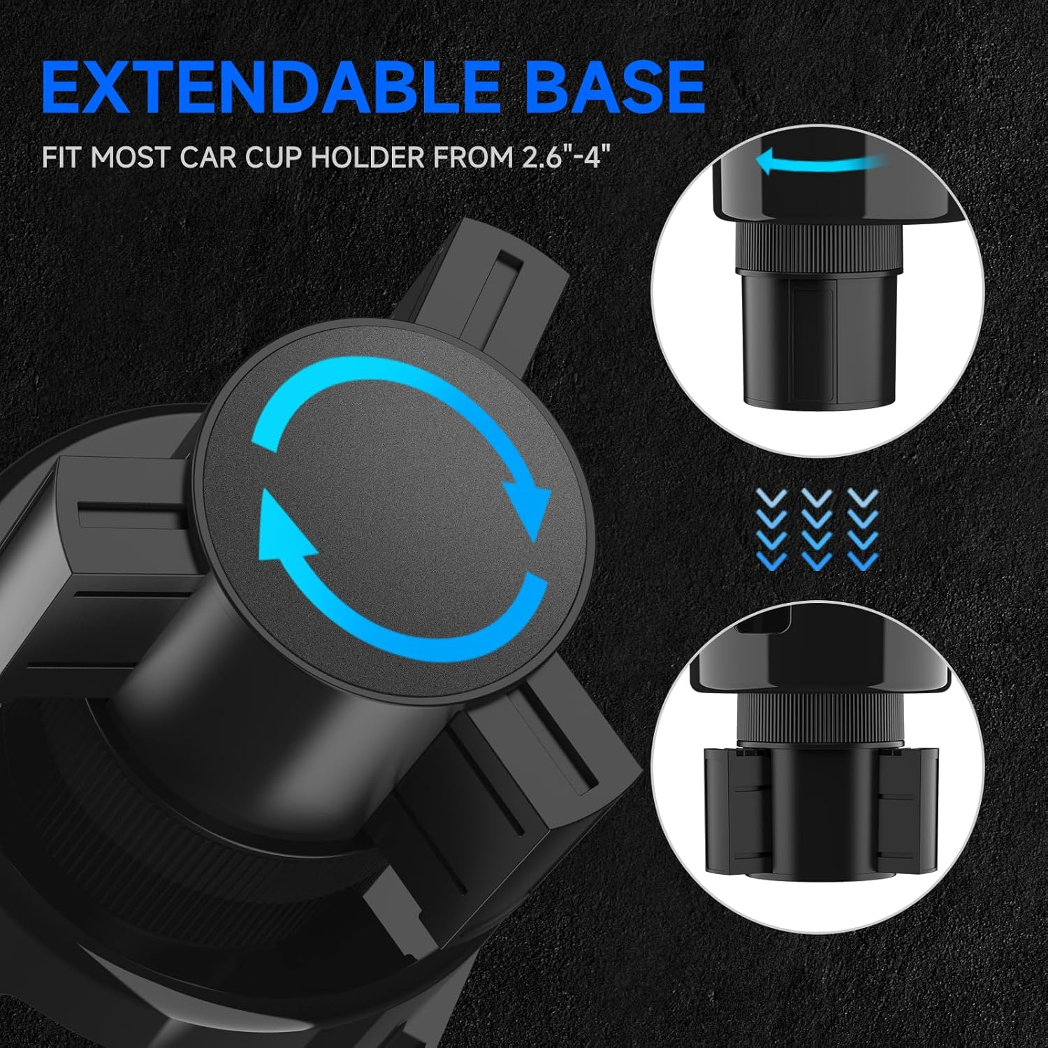 Dylen Car Cup Holder Expander, 2 in 1 Cup Holder Extender Adapter for Car with Expandable Base, Cup Holder Insert Fits Most Large Drink Bottles 300-1500 ML (5.6-10.7 CM) image number 4