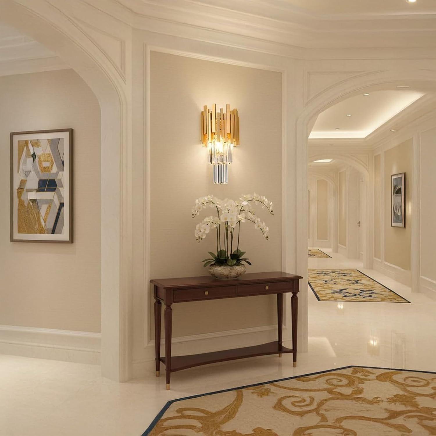 USOR Gold Crystal Wall Light Modern Crystal Wall Mount Lighting Fixture Pendant Wall Sconce for Bedroom Living Room Hallway image number 2