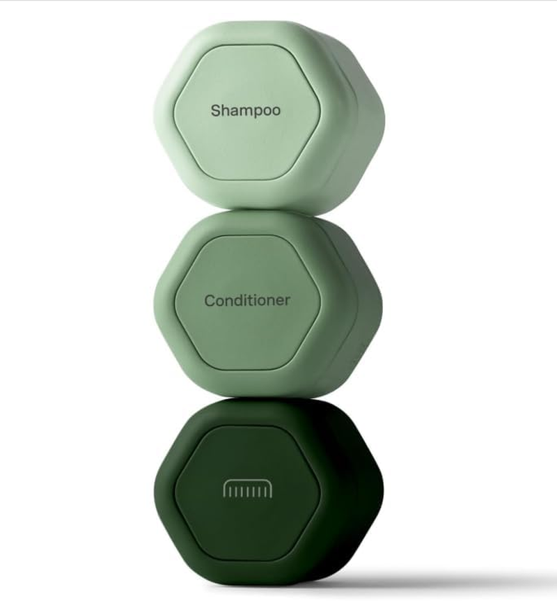 Cadence Travel Containers - Basic Skincare Set - Magnetic Travel Capsules - for Facial Cleanser, Moisturizer, Sunscreen - 3 Small Capsules (0.56Oz) with Cleanser, Moisturizer & Sun-Icon Labels - Petal