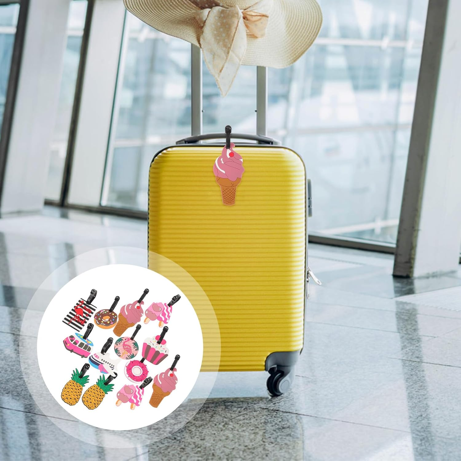GAXIRE 10 Pcs Cute Cartoon PVC Luggage Tags for Suitcases with Writable Id Card Travel Bag Identifiers for Women Funny Patterned Suitcase Tags for Easy Spotting image number 4