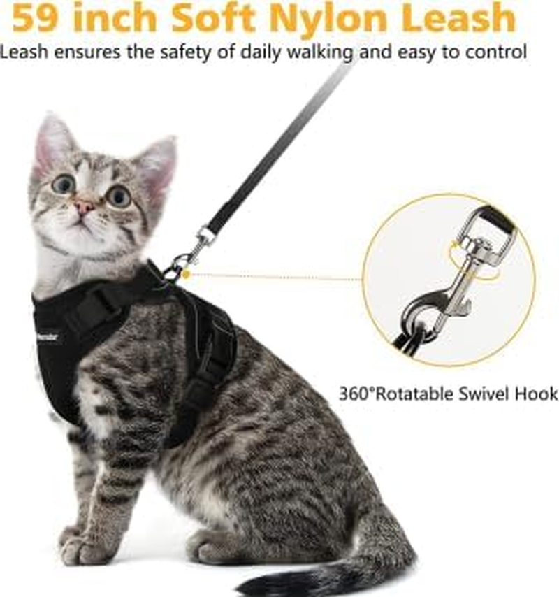 Cat Harness and Cat Lead Set, Retractable Dog Lead with Harness for Cats, Cat Lead with Harness, Reflective, Escape Proof Cat Lead for Cats, Kittens, Dogs (Black, L) image number 3