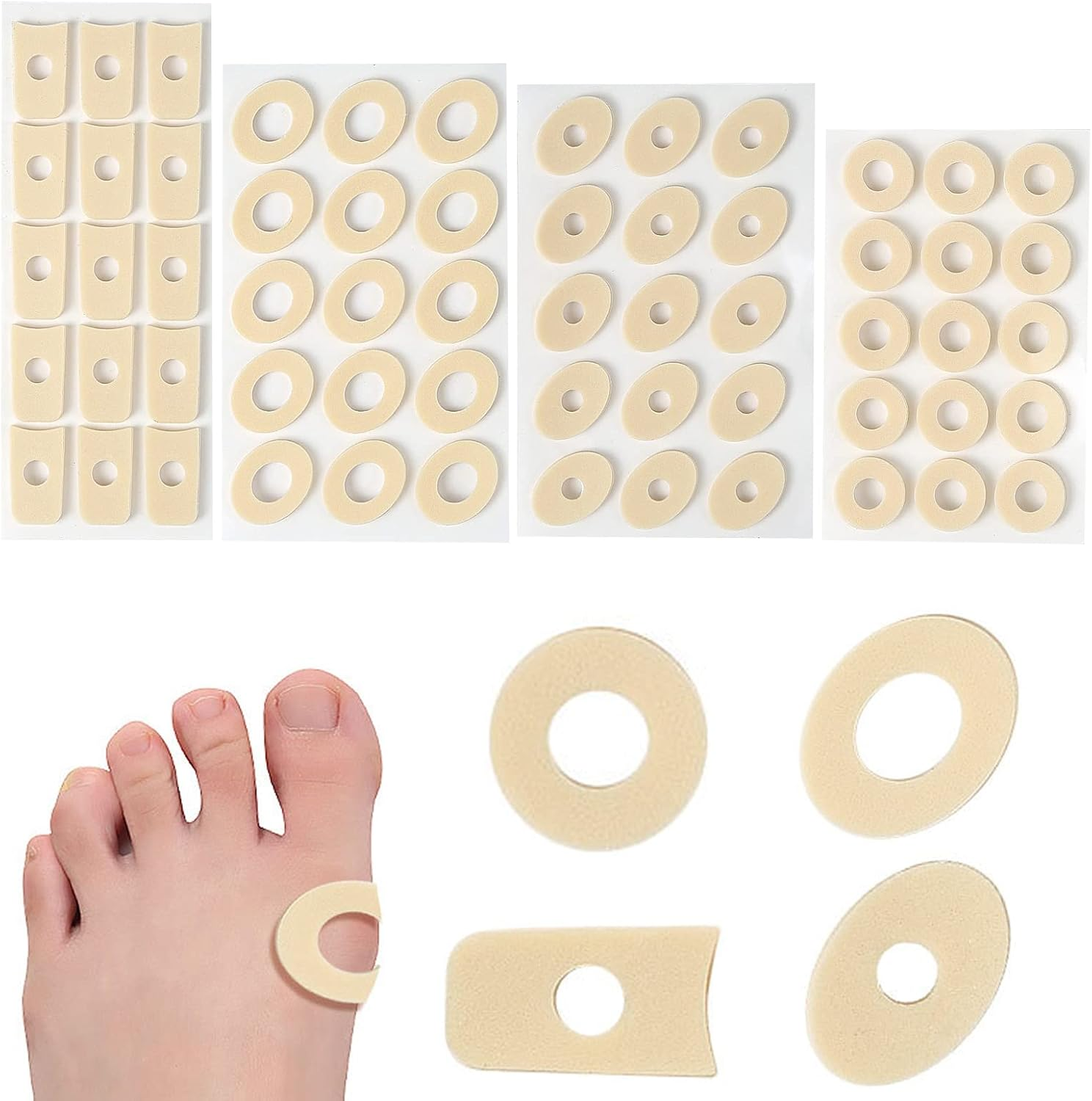 60 Pieces Corn Cushions, Soft Latex Foam Self Adhesive Callus Pads Corn Pad anti Friction Reduce Foot and Heel Pain, 4 Models (60 Pieces) image number 3