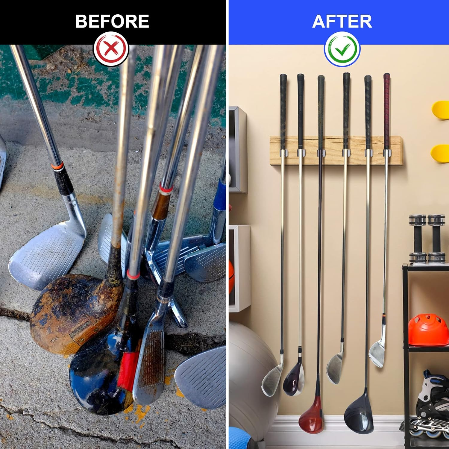 Deekin 30 Pcs Golf Club Holder Golf Club Rack Golf Storage Organizer for Garage Golf Club Hanger Golf Club Wall Mount with 60 Pcs Screws for Golf Clubs Wall Display, Grip up Type