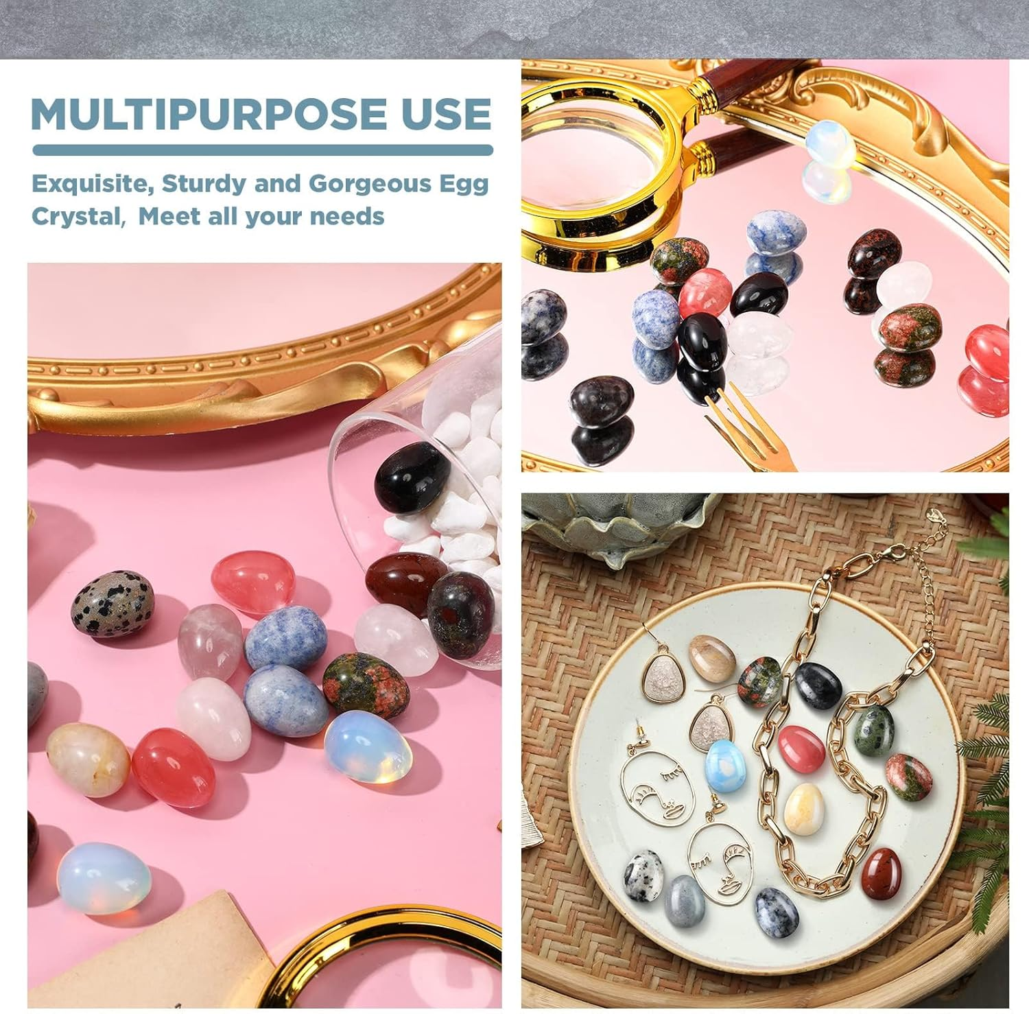 30 Pieces Worry Stones Egg Rock Crystal Gemstone Polished Mineral Rock Egg Stones Pocket Palm Chakra Crystal for Anxiety Relief Meditation Reiki Balancing Easter Decor(Classic Color) image number 4