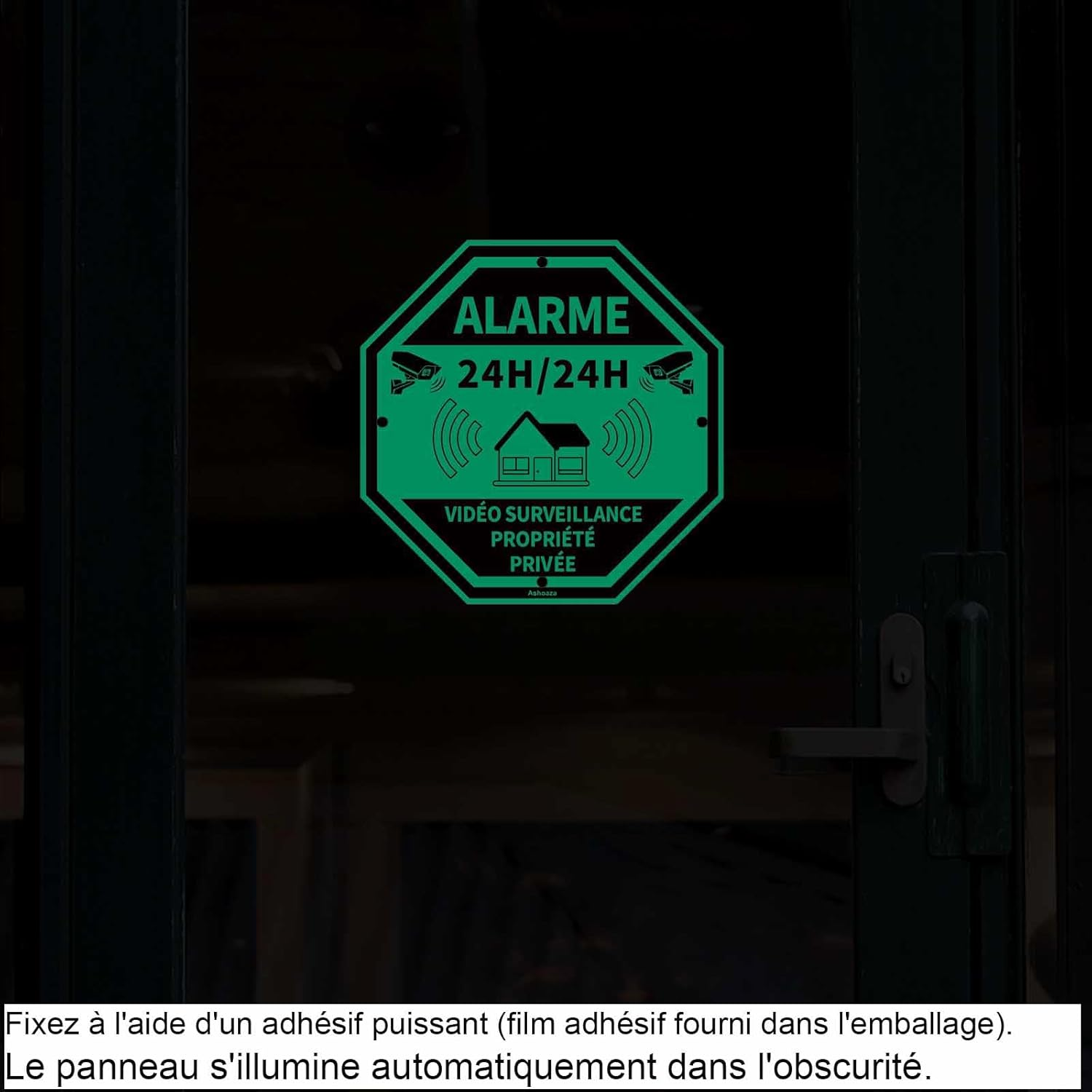 Fr-French Private Property Phosphorescent Aluminium 3 Security Alarms with CCTV Self Adhesive Video Surveillance Signs for Home Alarms Octagonal 15 X 15 Cm image number 2