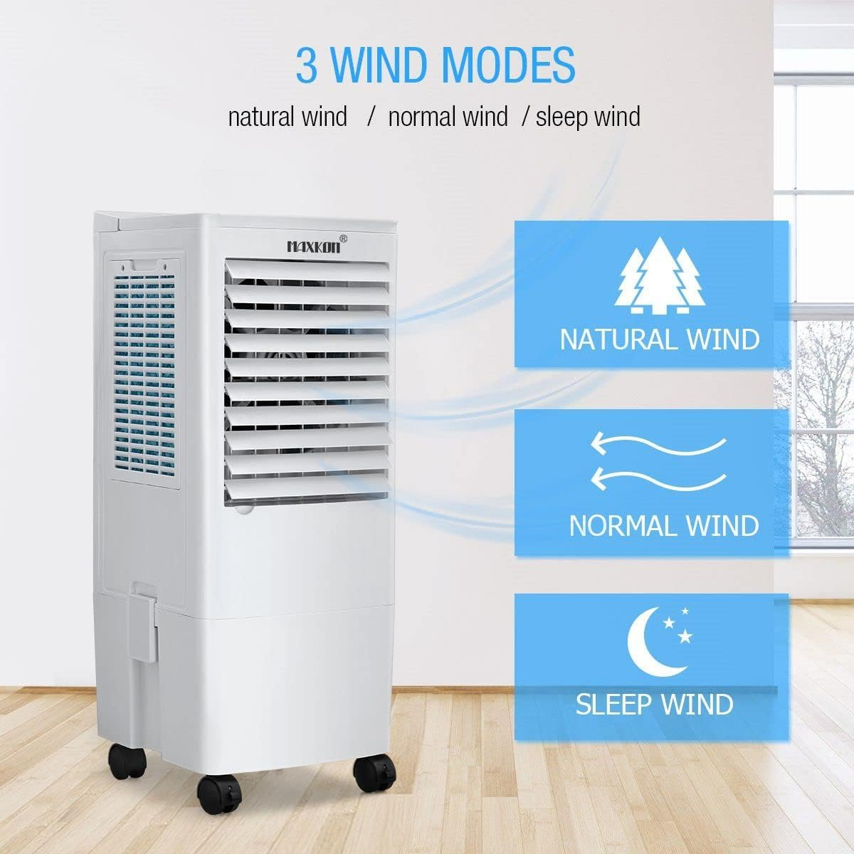 Maxkon Portable Air Cooler Evaporative Cooler Humidifier Purifier Cooling Fan, 20L Water Tank, with 2 Ice Crystal image number 2