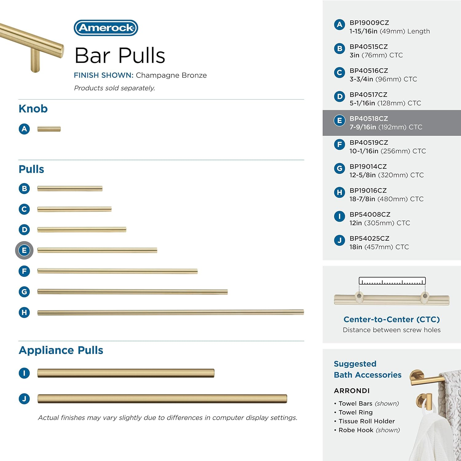 Amerock | Cabinet Pull | Champagne Bronze | 7-9/16 Inch (192 Mm) Center to Center | Bar Pulls | 1 Pack | Drawer Pull | Drawer Handle | Cabinet Hardware image number 1