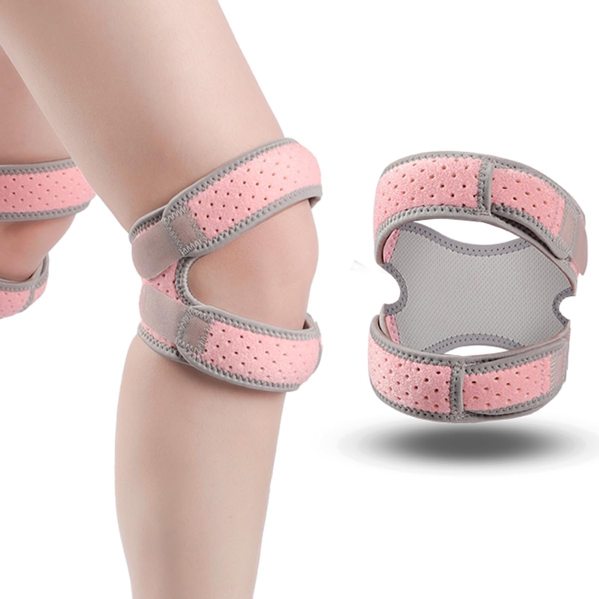 2-Pack Patella Knee Brace for Men & Women - Adjustable Patellar Tendon Support Strap for Pain Relief, Arthritis, Tendonitis - Ideal for Running, Basketball, Tennis & Gym (Pink) image number 3