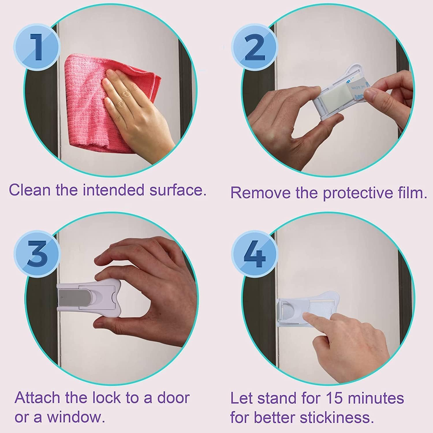 ZONEY 4PCS Sliding Glass Door Lock for Child Safety, Child Proof Lock for Sliding Door Windows, Closets & Cabinets, Easy to Install,Strong Adhesive Security Lock,Protect Your Kids and Home (Set 3) image number 1