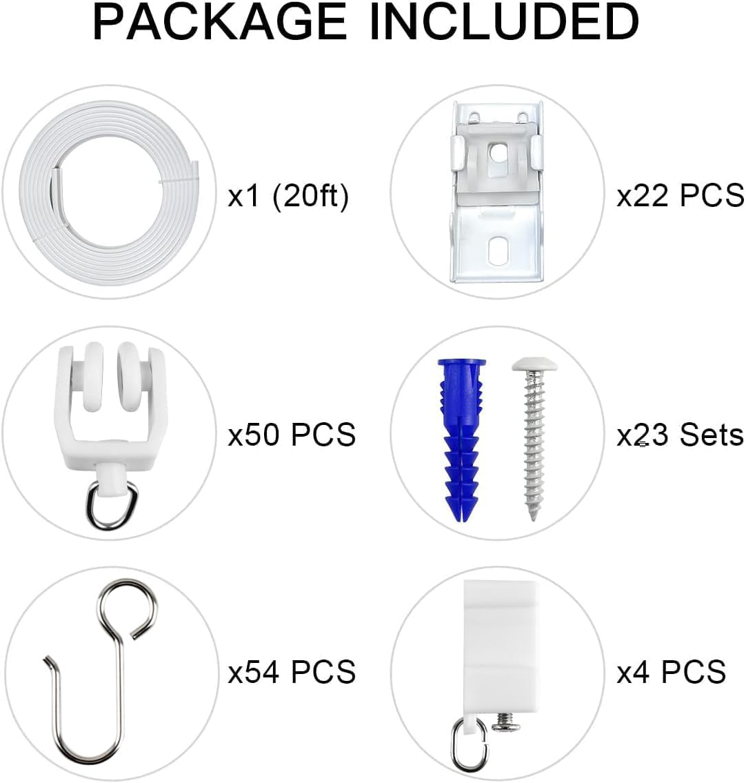 Kxlife Flexible Bendable Curtain Track, Curved Ceiling Track for Curtains, Room Divider Track System (20 Ft)
