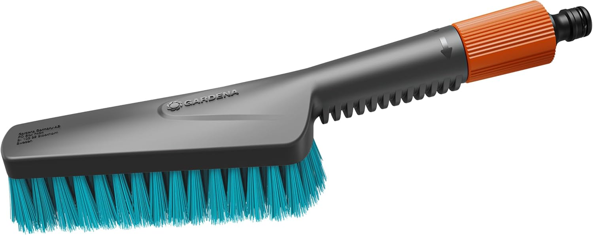 Gardena Cleansystem S Hard Hand Brush: Cleaning Brush with Hose Connection, Flat Brush Body, for Tight Places and Insensitive Surfaces, with Flow Control (18844-20) image number 1
