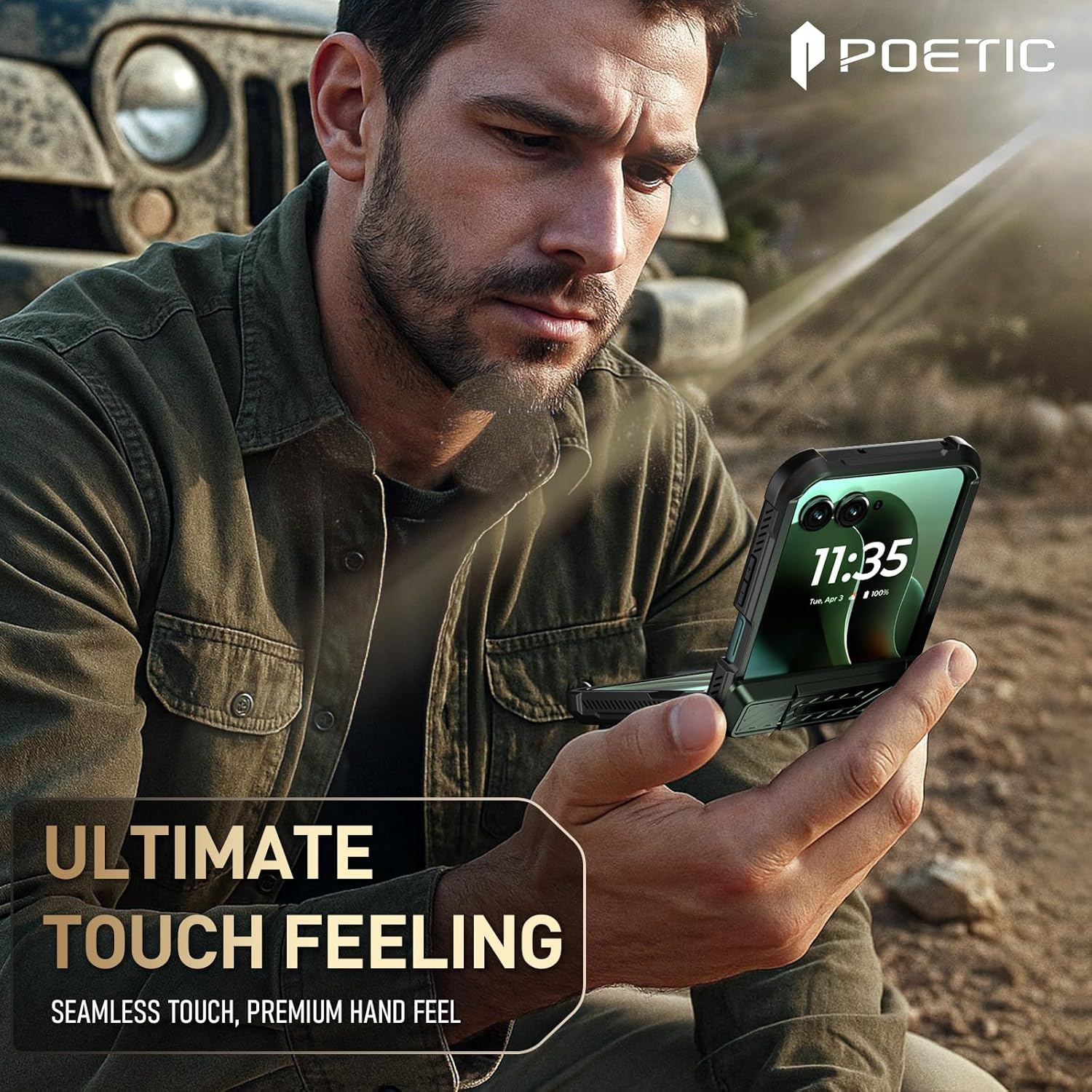 Poetic Spartan Case for Motorola Moto Razr Ultra 2025,[Kickstand][Hinge Protection][20Ft Mil-Grade Drop Tested], Full-Body Rugged Shockproof Protective Cover with Kickstand, Metallic Green image number 6