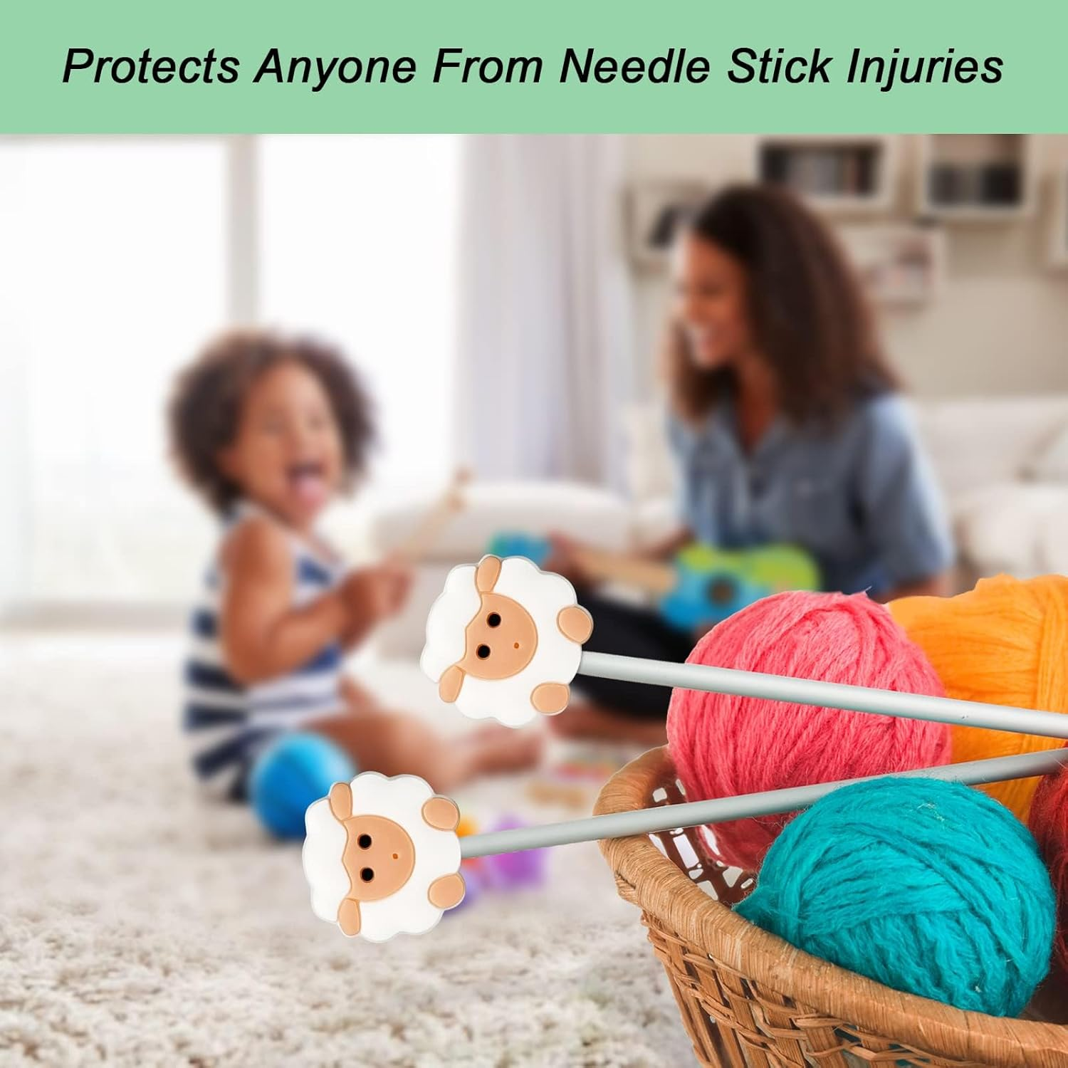 10 Pcs Knitting Needle Stoppers, Knitting Needle Point Protectors Cute (Sheep) Knitting Supplies Fit Size 6-9 (4.0Mm-5.5Mm) Needles, Knitting Crochet Supplies,Caps