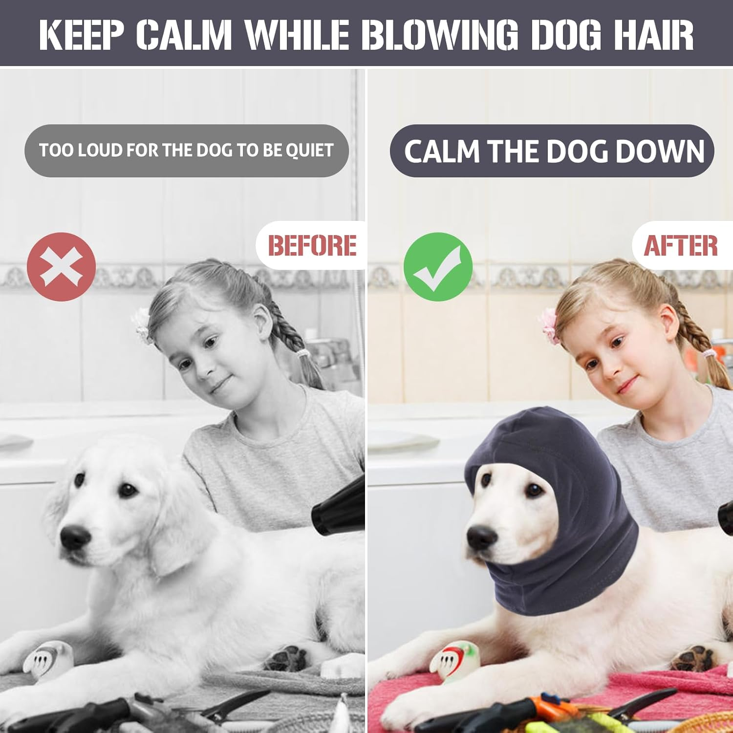 Dog Calming Hoodie - Elastic Breathable Dog Ear Care Snood with Adjustable Drawstring for Small Medium Large Dogs, Protects Ears from Infections, Prevents Anxiety & Ear Medication Loss image number 2