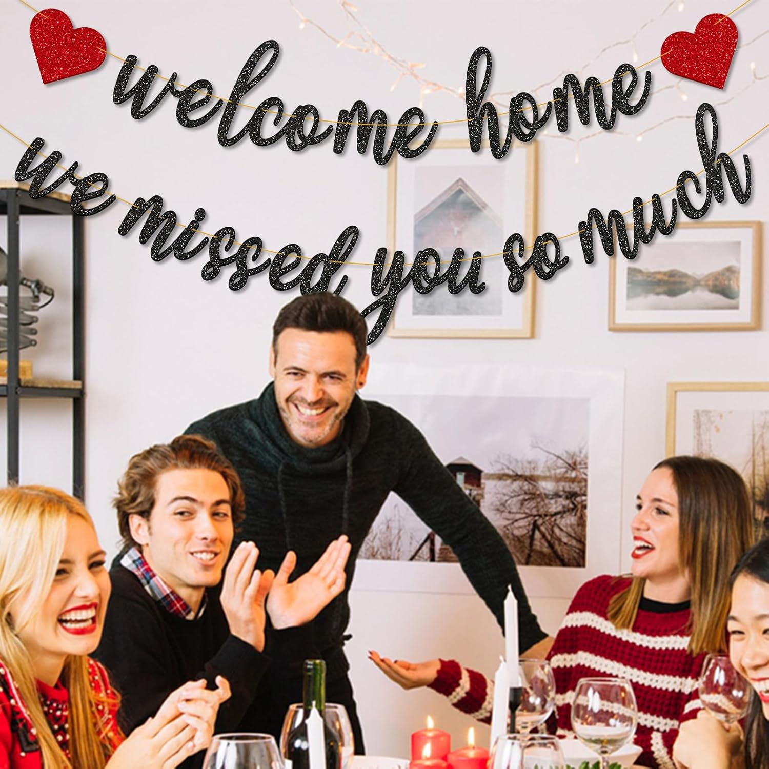 Gifloon Pre-Strung Welcome Home We Missed You so Much Banner for Military Army Returning, Homecoming Party Decorations, Black - Gold image number 6
