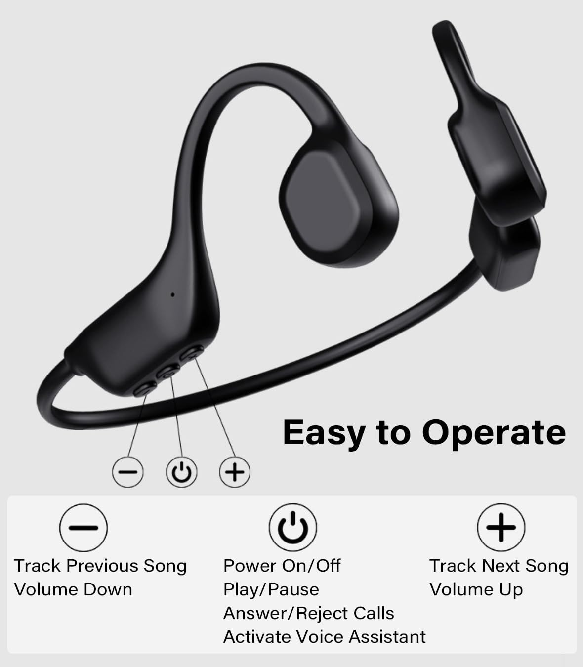 AROSKY Bone Conduction Headphones Bluetooth Wireless Earbuds Open Ear Headphones Wireless Waterproof Sweatproof Bluetooth Earbuds Earphones for Sports Running Gym Workout Cycling Exercise image number 5