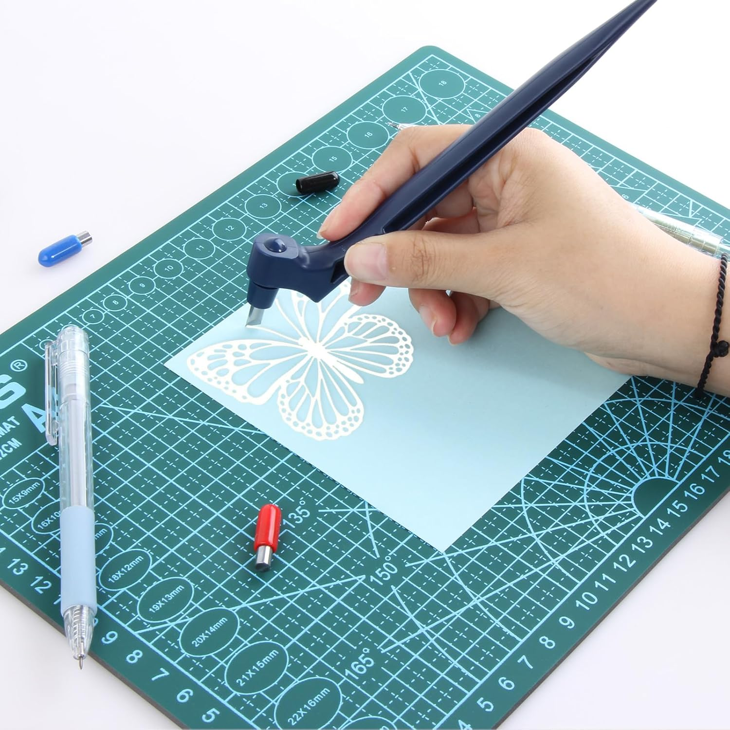 KEWAYO Craft Cutting Tools, Craft Cutting Knives with 3 Different 360 Degree Rotating Blades Stainless Steel Cutter Pen for Stencils Scrapbooks DIY Crafts image number 4