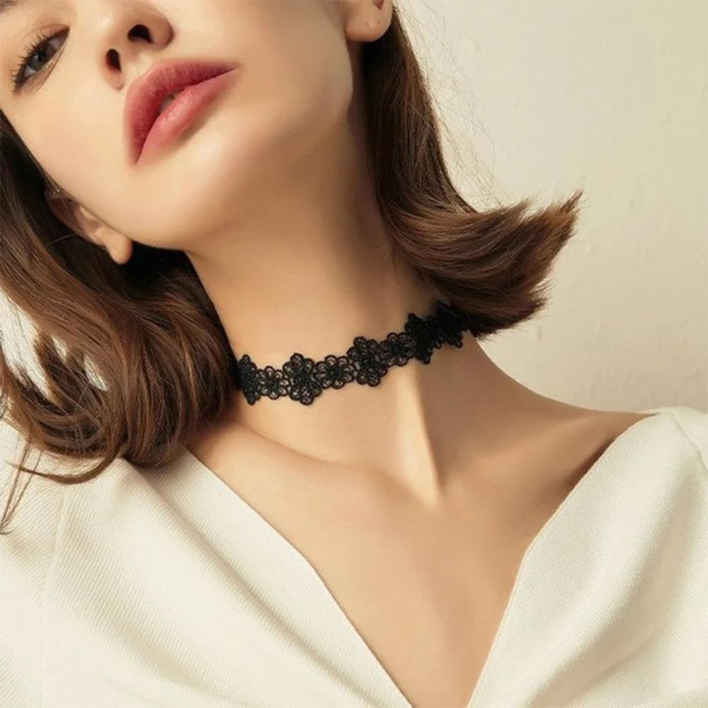 6 Pieces Black Choker Necklace Set for Women,Vintage Lace Tattoo Choker for Womens Girls image number 3