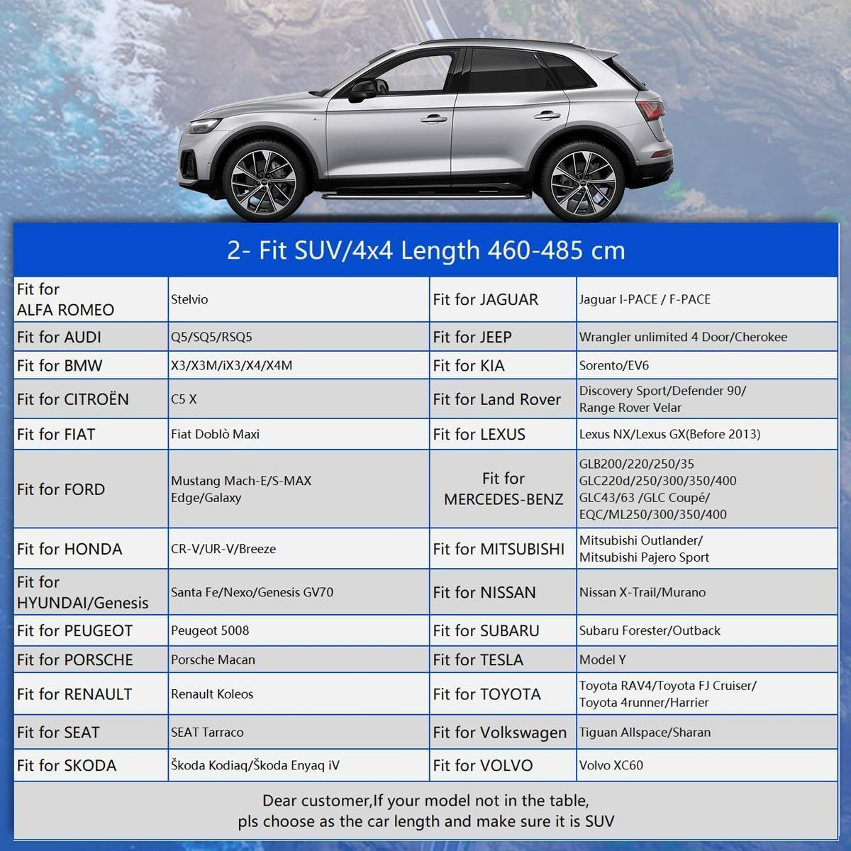 Canvcle SUV Car Cover Waterproof Breathable, Outdoor Car Cover Rain Dust Sun UV Protection Universal Fit Ford Kuga,Audi Q5,BMW X3,VW Tiguan, Volvo Xc60,Discovery Sport Etc. Fit Suv/4X4 (460 to 485Cm)D image number 1