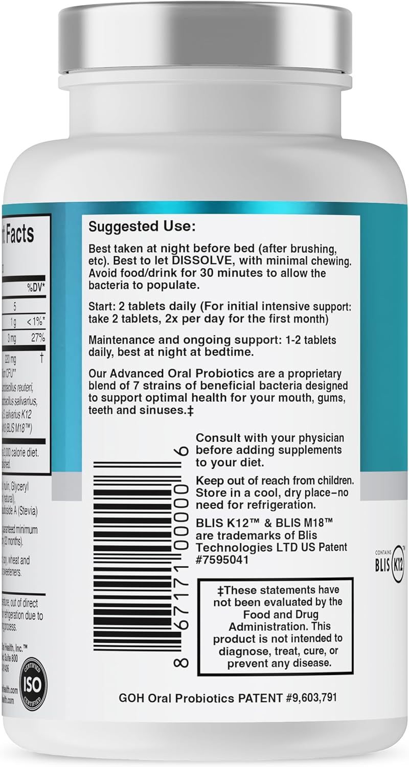 Oral Probiotics for Fresh Breath, Dentist Formulated Dental Probiotics with BLIS K12 M18, 60 Chewable Tablets &ndash; Mint Flavor image number 3