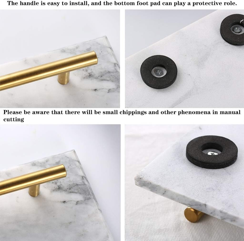 Marble Stone Decorative Tray, Bathroom Vanity Tray, Marble Tray with Gold Handles, Catchall Key Perfume Tray for Counter, Vanity, Dresser, Nightstand, Desk image number 4